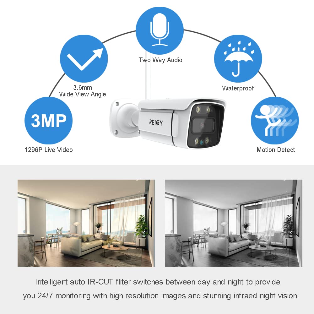 Reigy 3Mp Wifi Security Camera System With Floodlight And 1Tb Hard Drive Preinstalled, 2K Outdoor Home Surveillance Set 8Ch Nvr