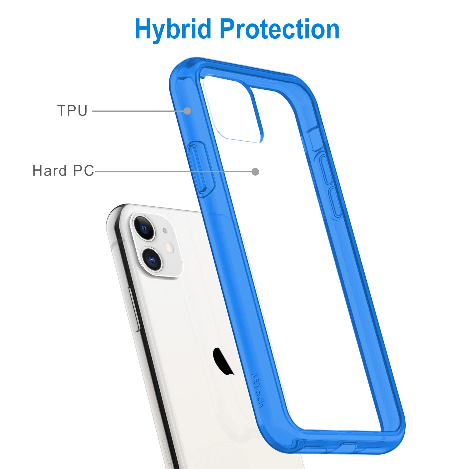 Jetech Case For Iphone 11 6.1 Inch, Non Yellowing Shockproof Phone Bumper Cover, Anti Scratch Clear Back (Blue)
