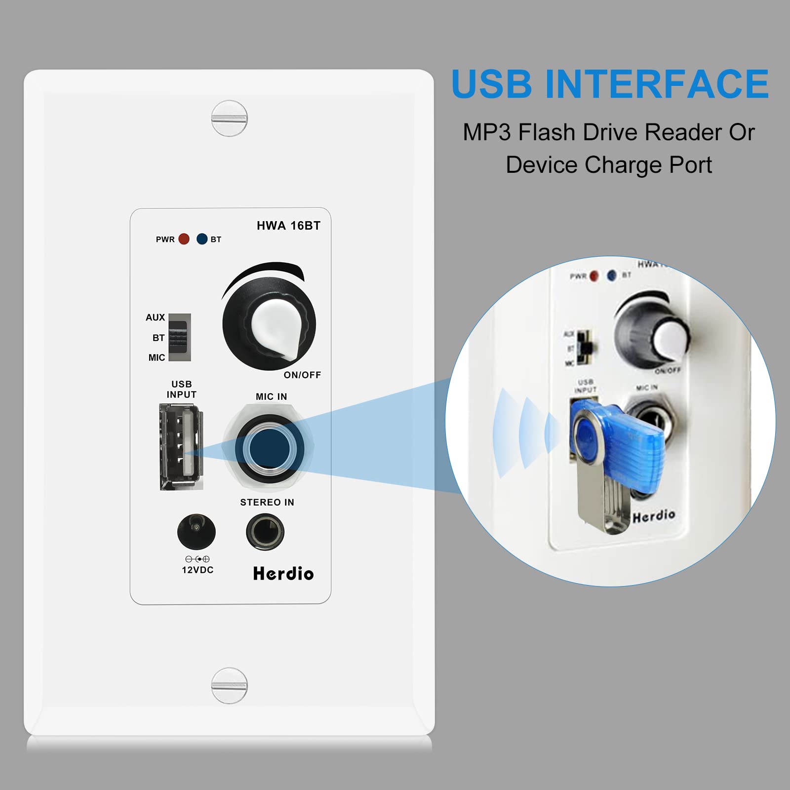 Herdio 6.5 Inch Ceiling Speakers Bluetooth (Pairs) 320 Watt Flush Mount In Wall Amplifier Receiver Perfect For Indoor Home & Cov