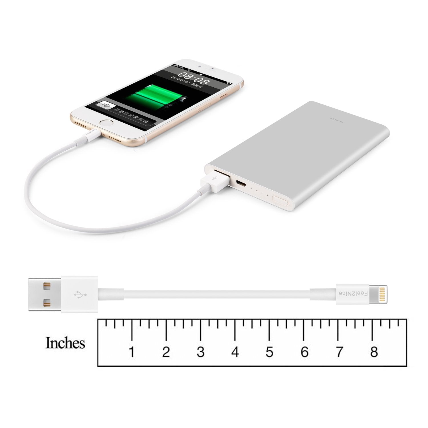 Feel2Nice Short Lighting Cable, 10 Pack 7 Inch Iphone Cord Data Sync Usb Portable Fast Charger For Iphone X Xs Max Xr / 8/8 Plus / 7/7 Plus / 6/6 Plus / 5S / Ipad/Ipod, White