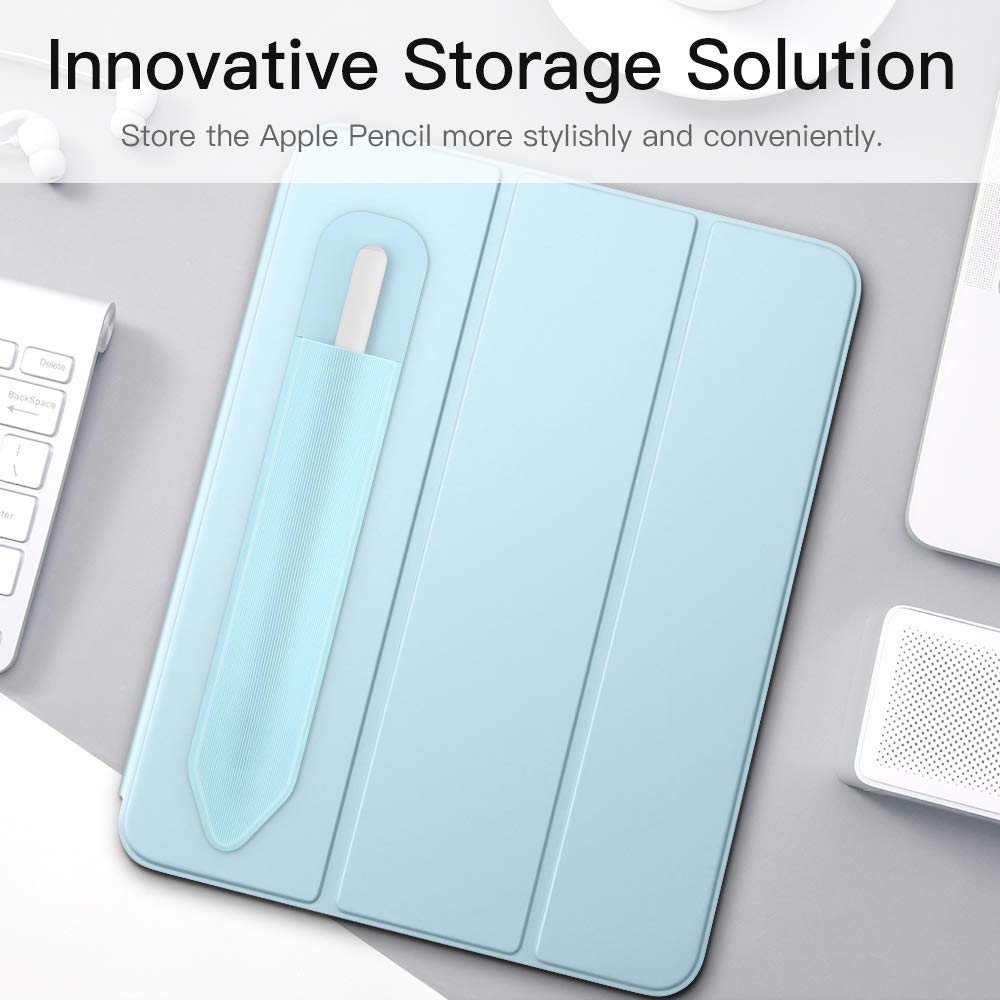 MoKo Pencil Holder Sticker Fit Apple Pencil Pro, Apple Pencil (USB C), Apple Pencil 1st/2nd Generation, Elastic Pencil Pocket Pouch Adhesive Sleeve Attached to iPad Case for Stylus Pens,Sky Blue