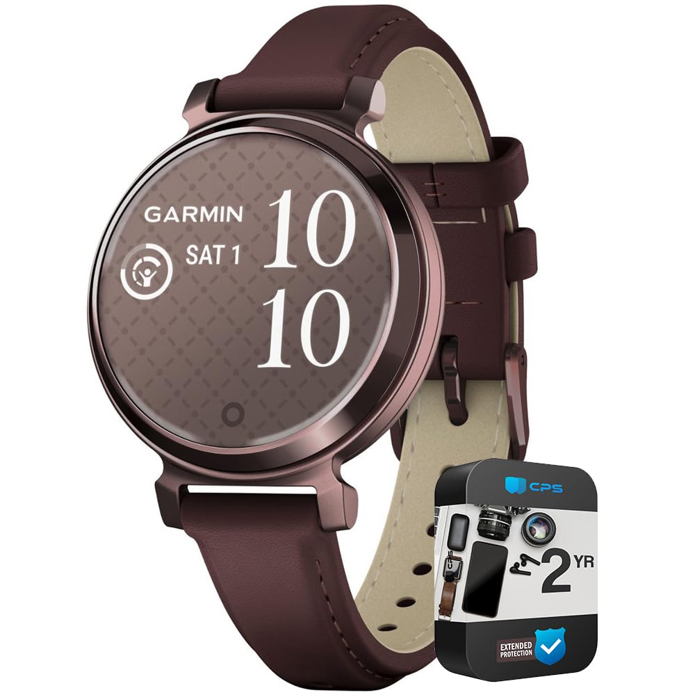 Garmin 010-02839-03 Lily 2 Classic Dark Bronze with Mulberry Leather Band Smartwatch | Official USA Partner Model | Bundle with 