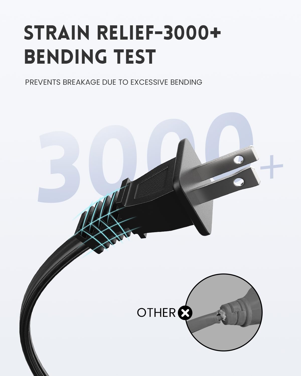 Plugtul Indoor Extension Cord 3 Ft, 2 Prong Black Extension Cord, 3 Polarized Outlets With Safety Cap Protect For Home Office, 1