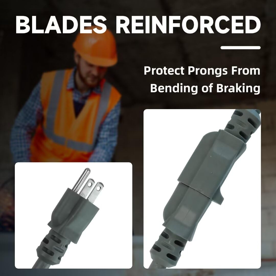 Fnxpow Indoor Outdoor Extension Cord, 12 Gauge 3 Prong Weatherproof Heavy Duty Gray Extension Cords,12/3 Sjtw 15A 50 Ft Extensio