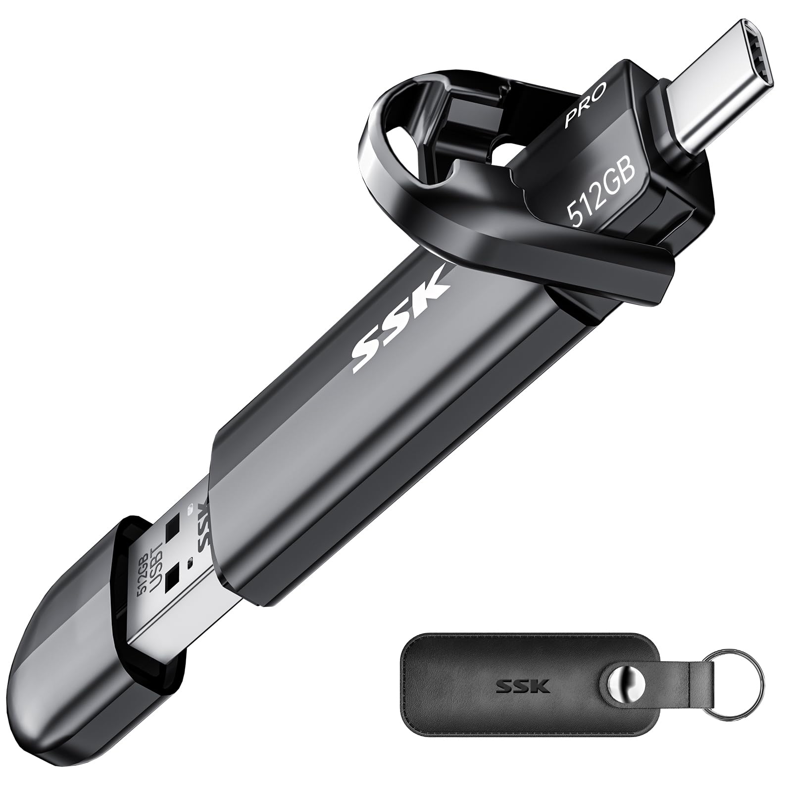 Ssk Usb Drive 512Gb External Ssd, No Speed Drop Portable Ssd 1000Mb/S, Usb 3.2 Gen 2 A+C Dual Port External Solid State Hard Drive For Iphone 15/16 Pro, Win, Mac, Android Phone