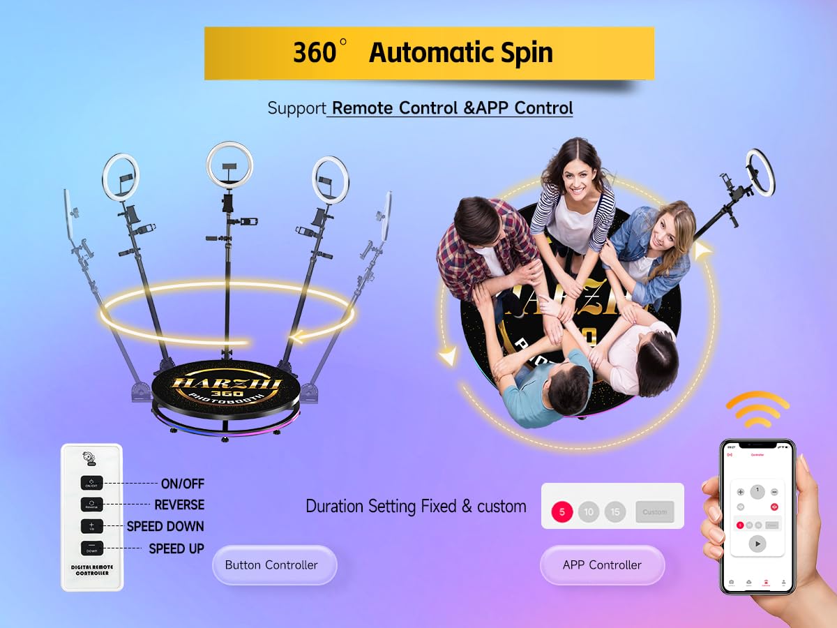 Harzhi 360 Photo Booth With Flight Case 80Cm + 24V Battery, 360 Photo Booth Machine For Parties Christmas Wedding 31.5'', Softwa