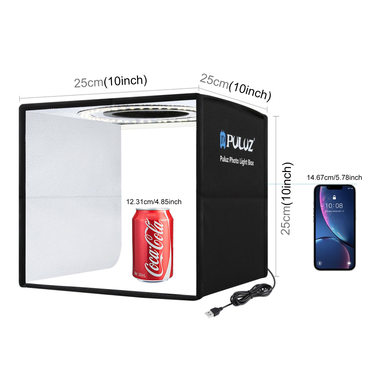 Puluz 10X10 Inch Photo Studio Light Box,Folding Portable Photography Tent Box Small Shooting Lightbox Cri=95 12 Colors Backdrops