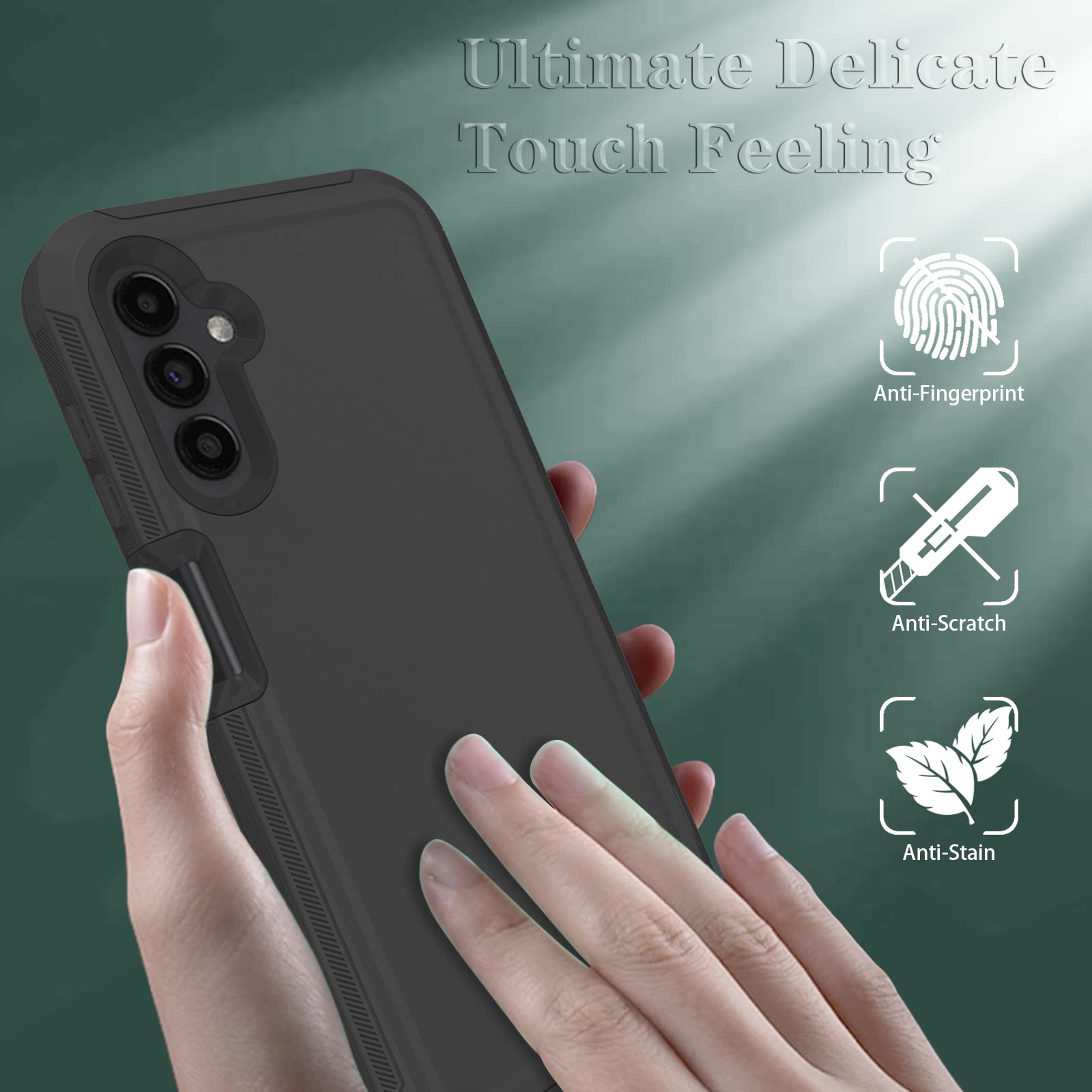 ONOLA Samsung Galaxy A14 5G Phone Case Shockproof 3-Layer Cover with HD Screen Protector PET Black