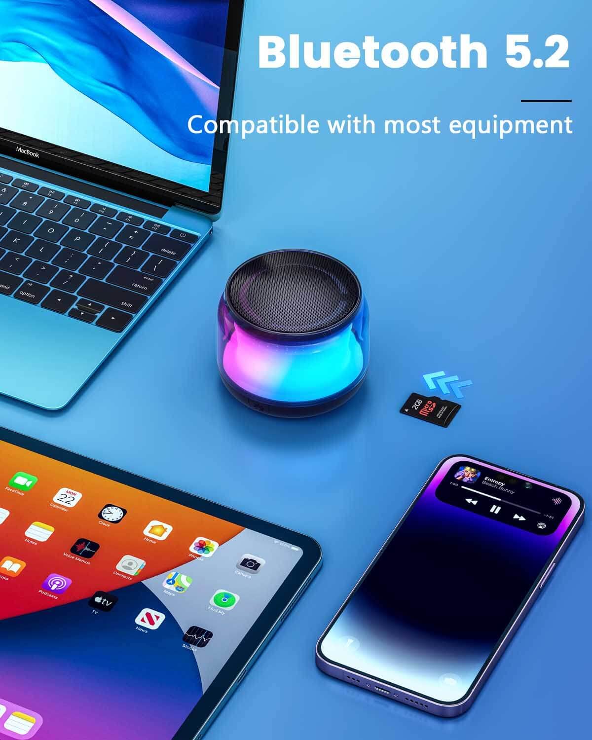 Lenrue Portable Bluetooth Speakers With Colorful Lights, Loud Sound, Small Bluetooth Speaker With Wireless Stereo Pairing, Mini Gifts For Kids, Teen, Girls, Boys, Women