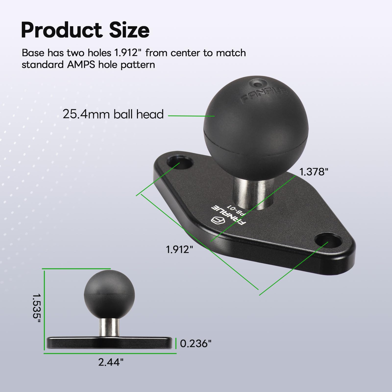 Fanaue Diamond Mount Base Compatible Ram Mounts B Size Double Socket Arm And Bike Motorcycle Phone Holder, Meets Industry Standa