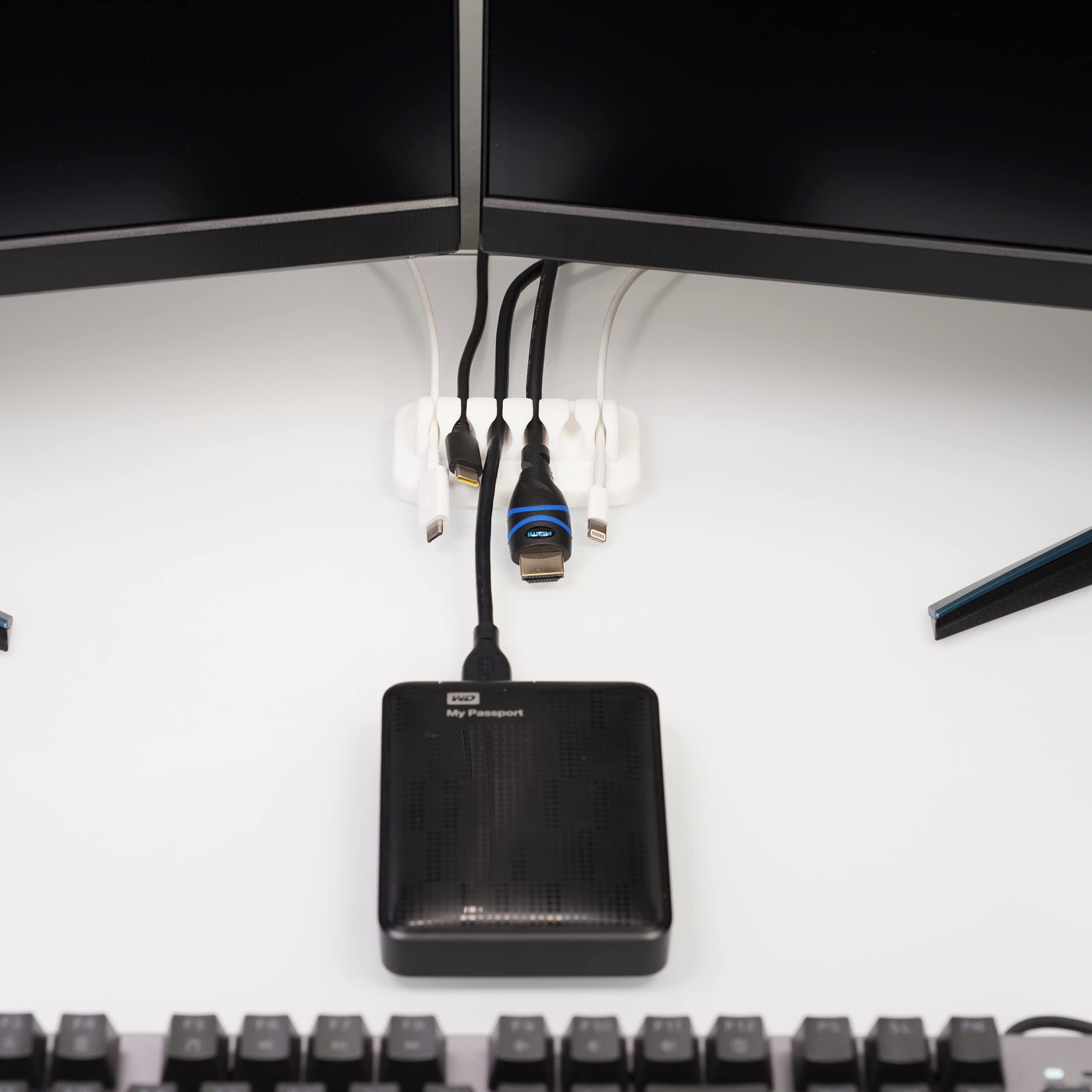 Envisioned Desktop Cable Organizer, Weighted, Eco Friendly Silicone, No Bad Smell, Bundled With 4 Reusable Cable Ties (White)