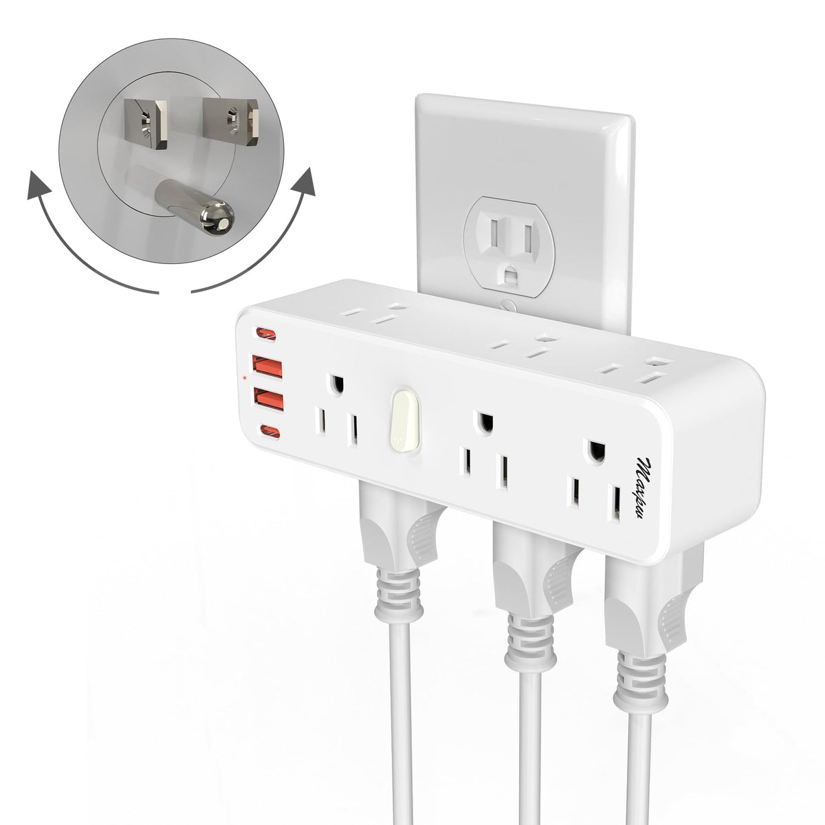 Maxpw Surge Protector Outlet Splitter With 360 Rotating Plug, Multi Plug Wall Outlet Extender With 9 Outlets 4 Usb Ports (2 Usb 