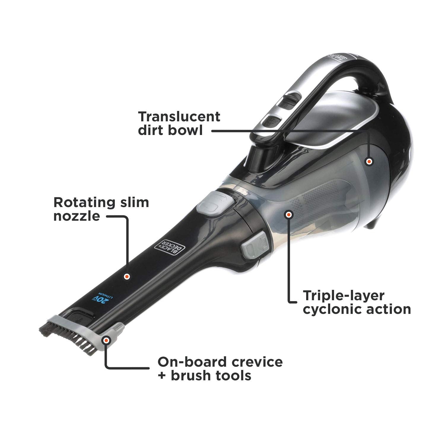 Black+Decker Dustbuster Advancedclean Cordless Handheld Vacuum, Home And Car Vacuum (Bdh2000L)