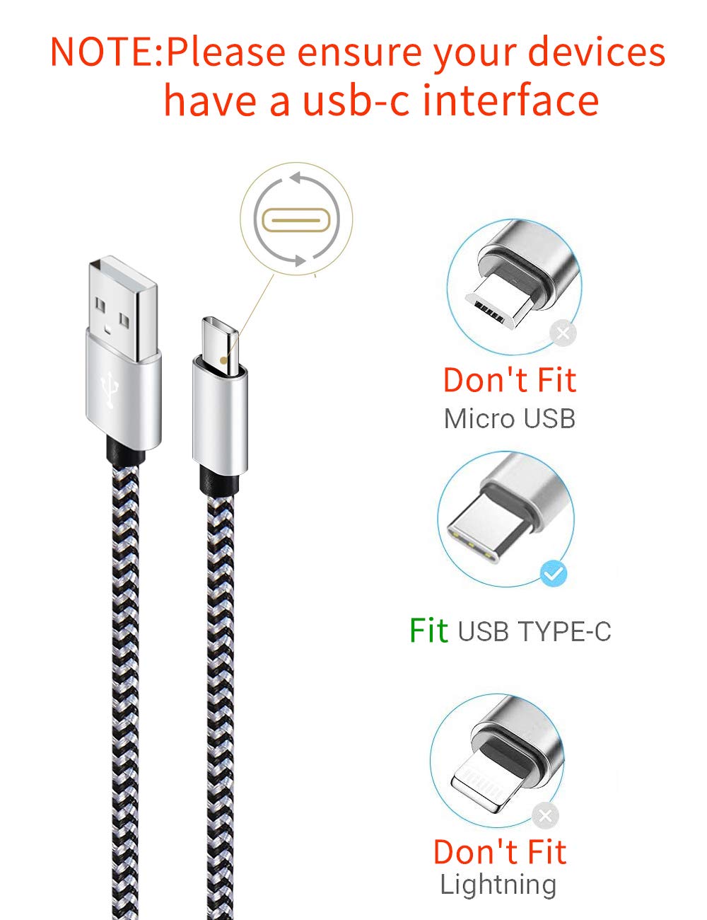 Teeind Usb Type C Cable Fast Charging, Tpc001 5 Pack(6Ft 3A) Braided C Charger Cables Compatible With Samsung S10E/Note 9/S10/S9/S8 Plus/A80/A50/A20