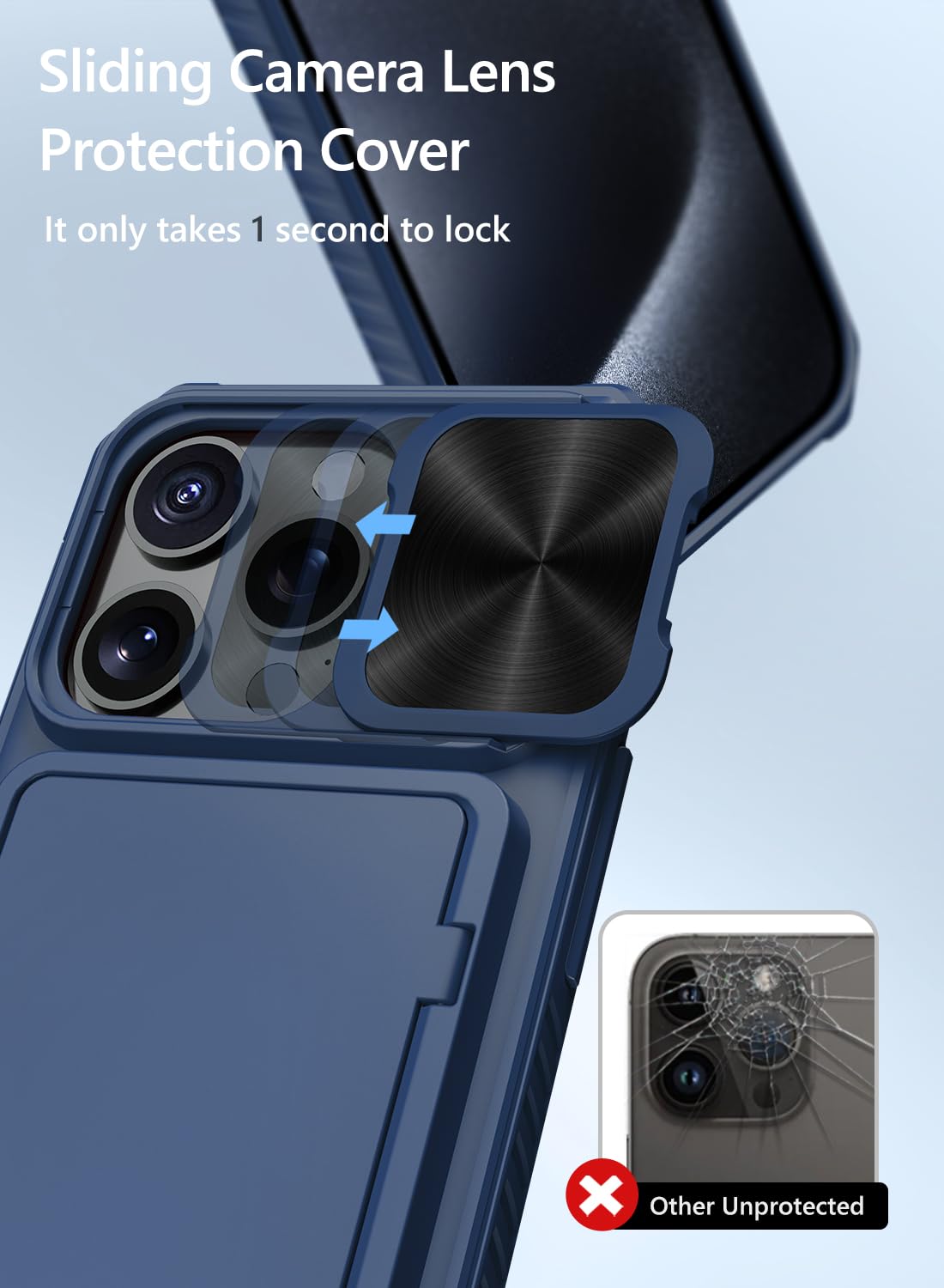 Vihibii For Iphone 15 Pro Wallet Case With Card Holder (4 Cards) & Slide Camera Lens Protective Cover & Kickstand, Heavy Duty Sh