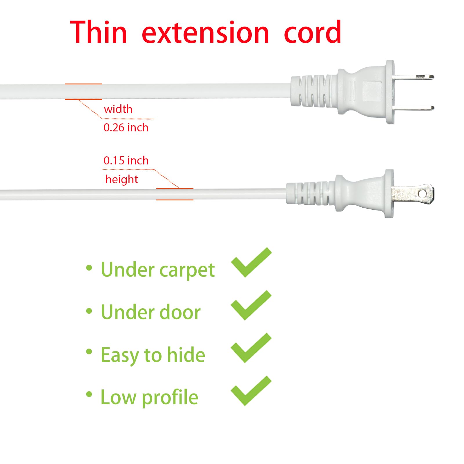 Jplenty White Extension Cord 15 Feet Long Extension Cord 2 Prong For Indoor/Outdoor Use With Single Plug Ideal For Holiday Light