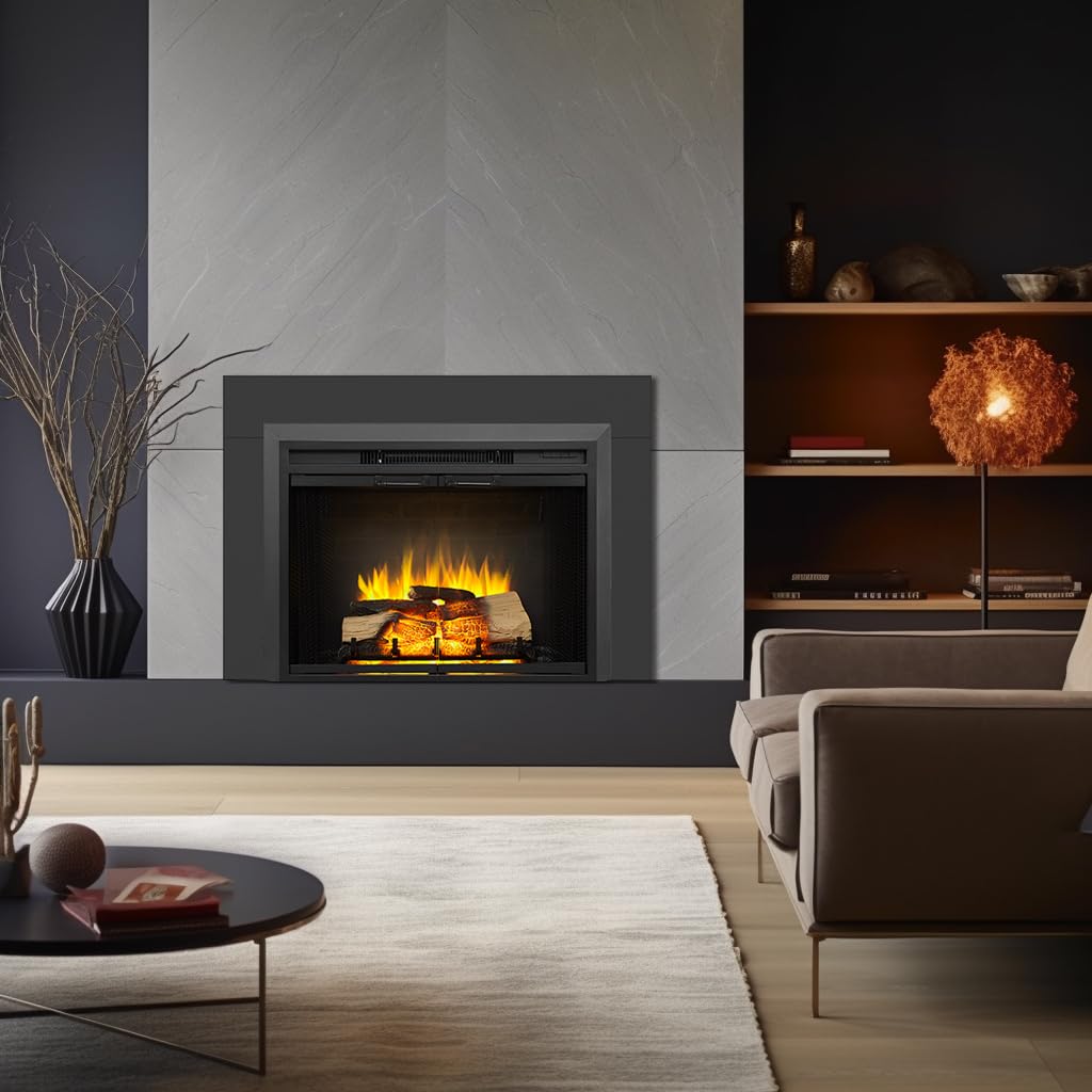 Legendflame Damon 30 Inches Electric Fireplace Insert With Trim Kit, Glass Door And Mesh Screen, Fireplace Heater 750/1500W, Fir