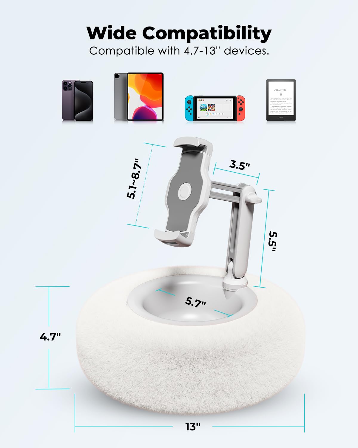 Viozon Tablet Stand Pillow, Compatible With 4.7'' 13'' Phone/Tablet, Ipad, Iphone, Samsung, Google, Kindle, 360Adjustable Phone