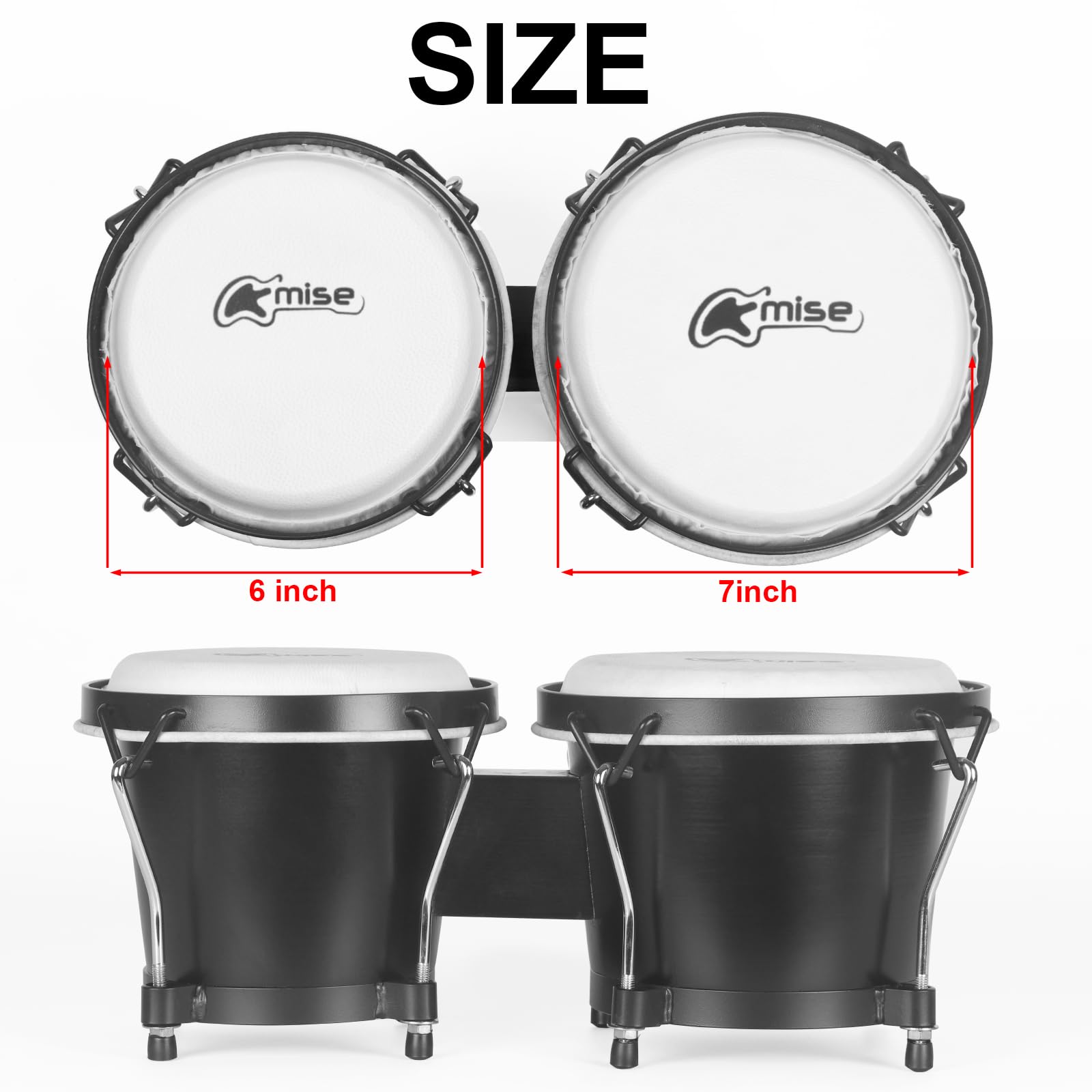 Lotmusic Bongo Drums 6    And 7   , Black Wooden Percussion Instrument Bongos For Adults Beginners,Hand Drum With Carry Bag And