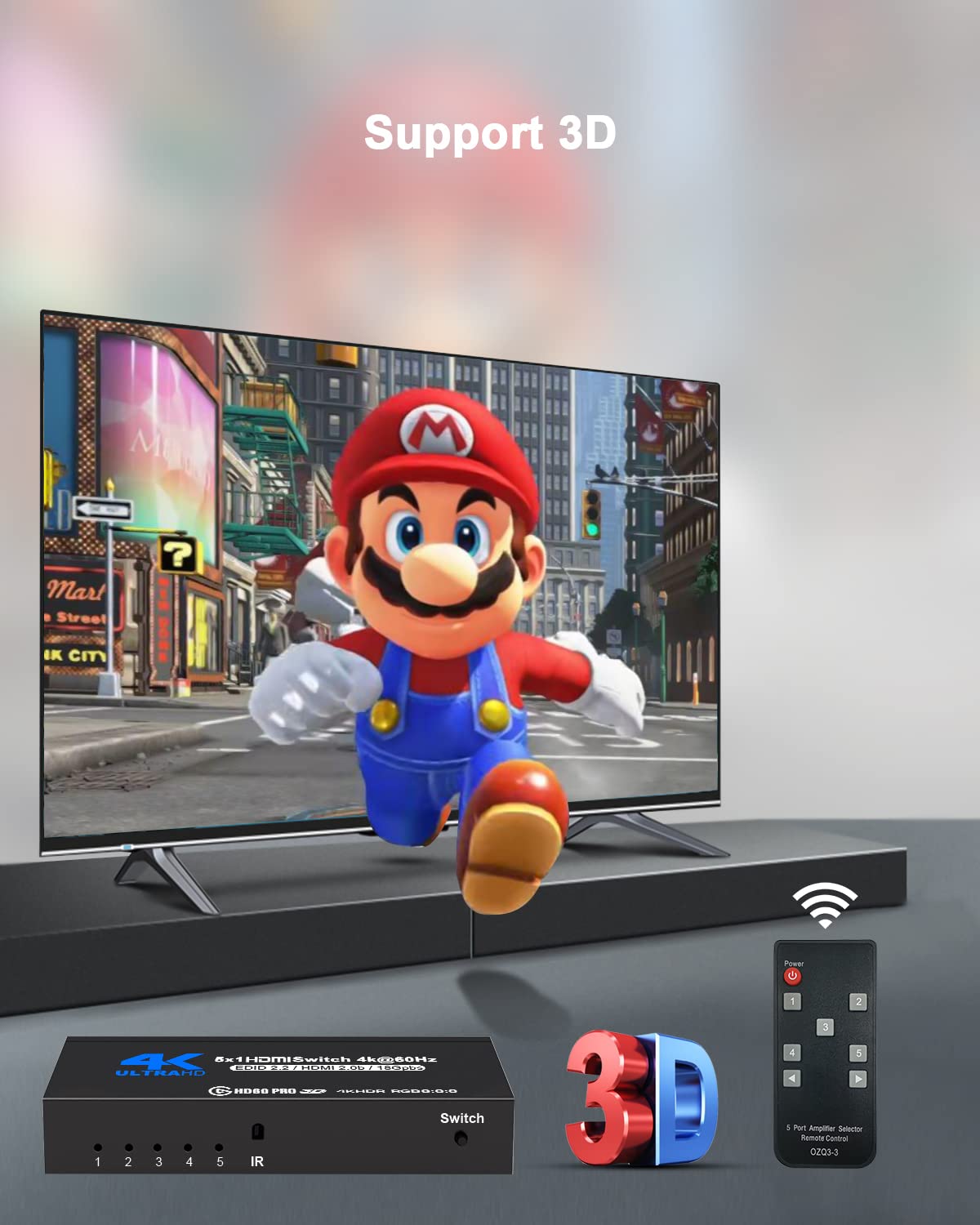 Hdmi Switch With Remote 5 Port 4K 60Hz, Nerdethos 5 In 1 Out Hdmi Switcher Hub Selector Box Supports Ultra Hd Dolby Vision, High