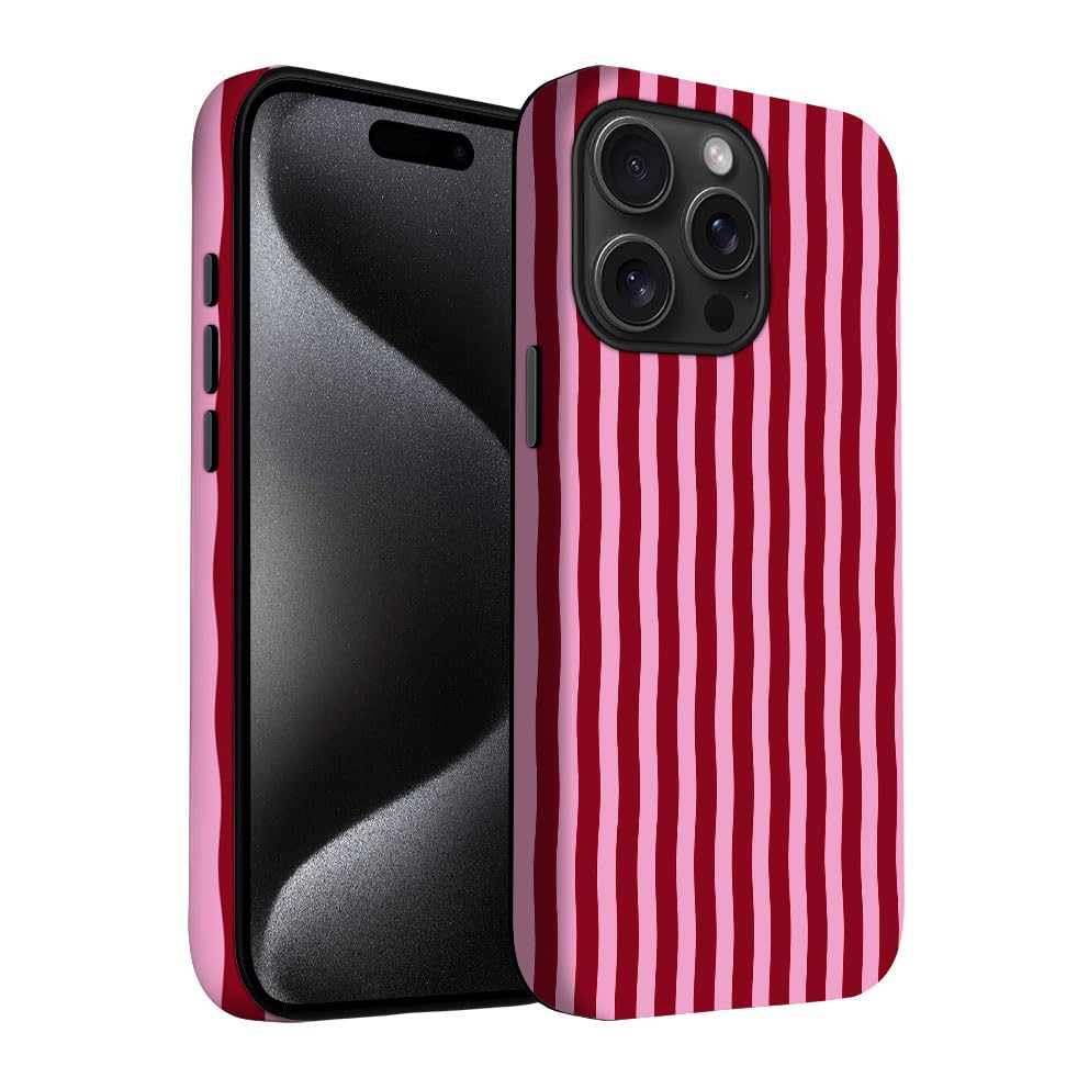 Yuzbira for iPhone 15 Pro Max Case | Red Stripes | Slim Drop Protection Design