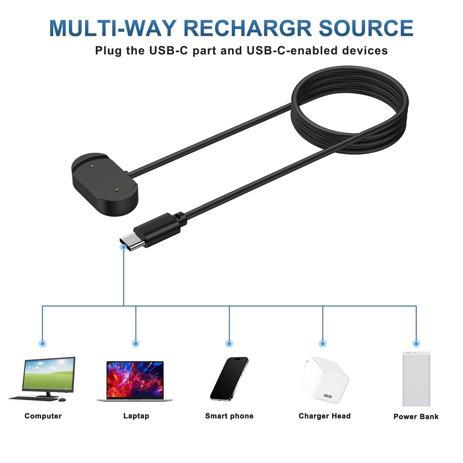 Ieoviee Charger Compatible For Amazfit Gtr 4 / Gtr 3 / Gtr 3 Pro/Gts 3 / Gts 4 / T-Rex 2, Usb Charging Cable Replacement Smart W