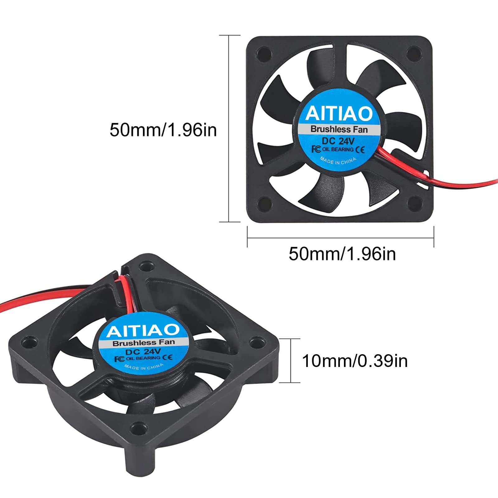 Aitiao 6Pcs 5010 Fan 24V Dc Brushless Cooling Fan 50Mm Oil Bearing Fan 50Mmx10Mm 3D Printer Silent Brushless Cooling Fan With 2P