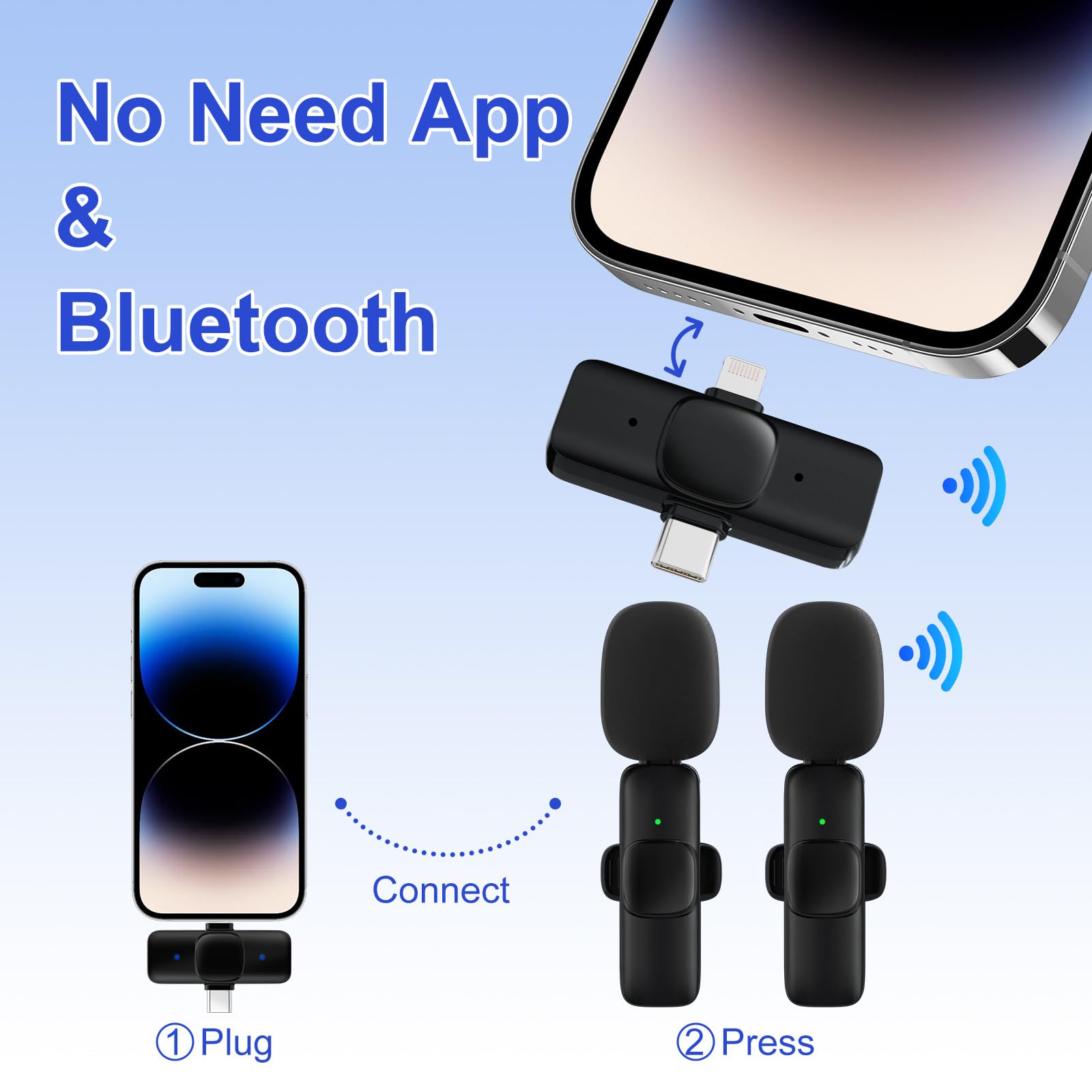 Judkiom 2 Pack Wireless Lavalier Microphone For Iphone,Android, Usb C, Clip-On Mics, Bluetooth Lapel Mic For Video Recording Int