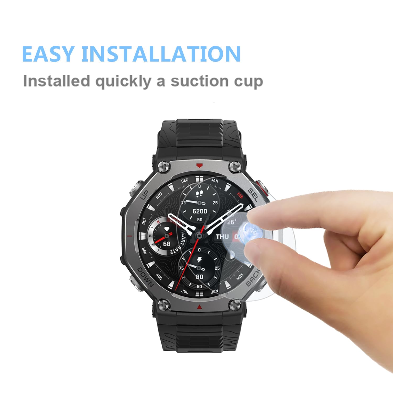 Aemus Screen Protector Compatible For Amazfit T-Rex 3 Rugged/Military Smart Watch (3 Pack) Tempered Glass Protector Clear Film