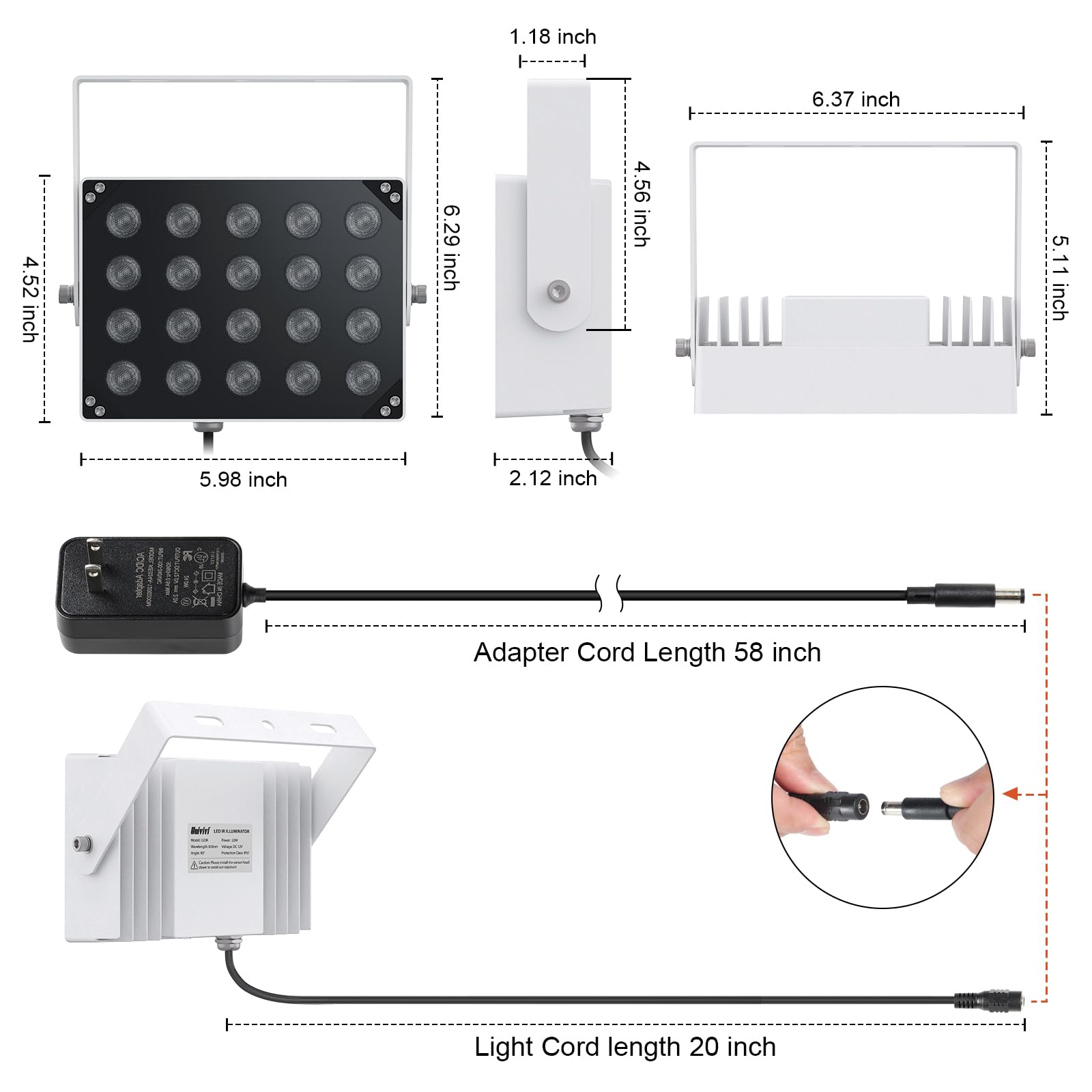 Univivi Ir Illuminators 20 Leds 850Nm Long Range Illuminator 90 Degree Wide Angle Infrared Flood Light Ip67 Waterproof For Secur