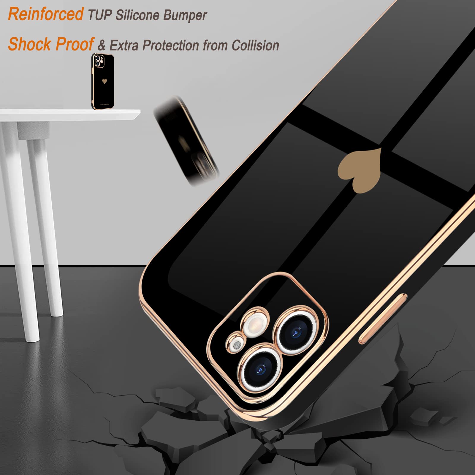 Teageo Compatible With Iphone 11 Case For Women Girl Cute Love Heart Luxury Bling Plating Soft Back Cover Raised Full Camera Pro