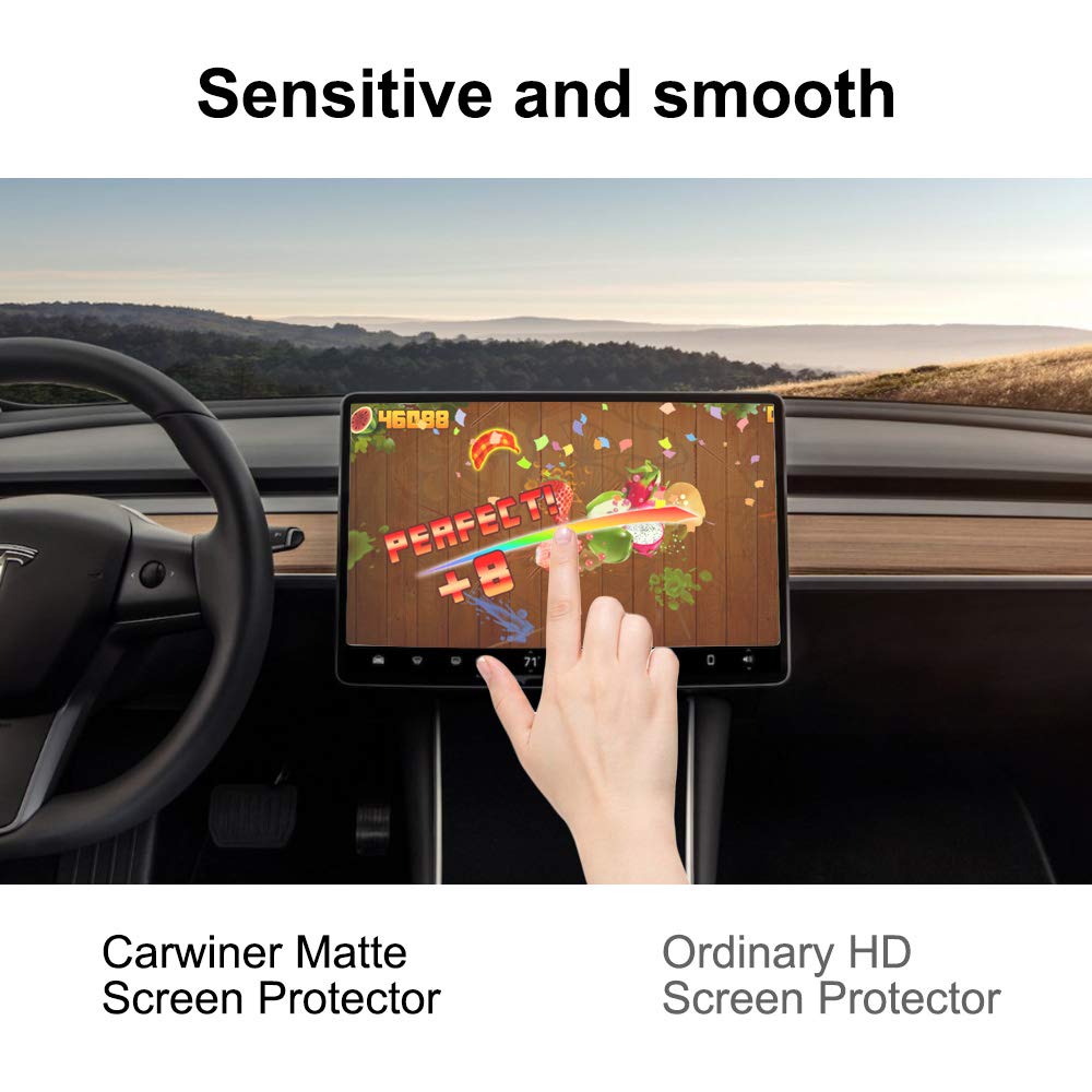 Carwiner Matte Screen Protector Compatible With Tesla Model 3 Model Y 15' Center Control Touch Screen Car Navigation Tempered Glass Accessories 9H Anti Glare Anti Fingerprint