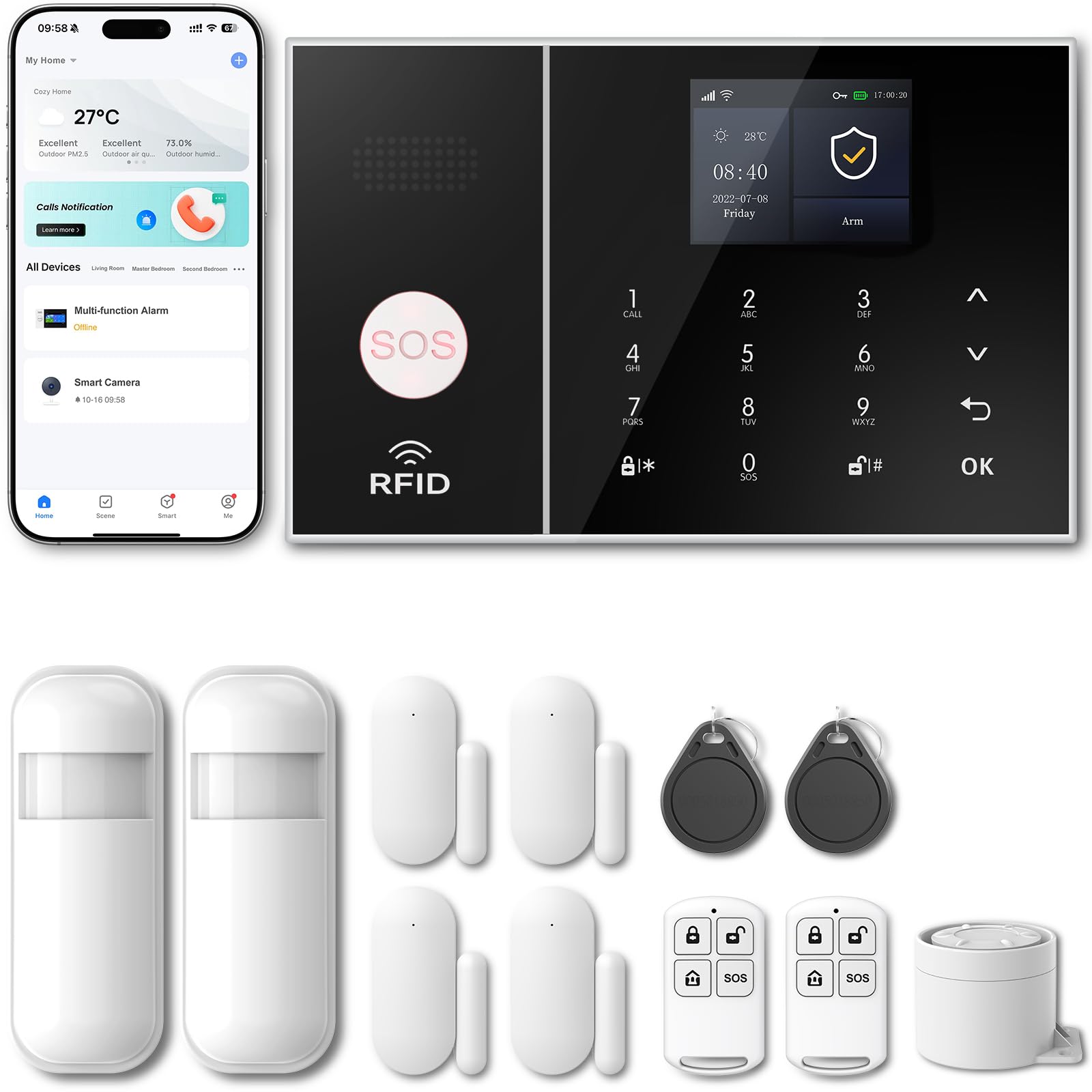 PGST Security Alarm System 99+3 Zone Auto Dial WiFi+GSM/4G Home Burglar Security Wireless GSM Alarm System Detector Sensor Kit R