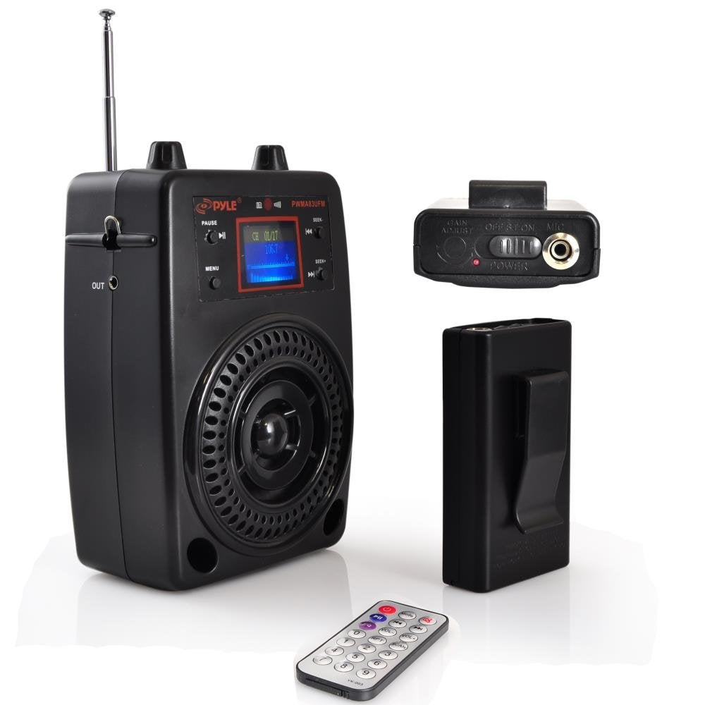 Pyle Portable Pa System, Wireless Microphone Kit, Compact Stereo System, Fm Radio, Lcd Display, Usb, Rechargeable Battery, Inclu