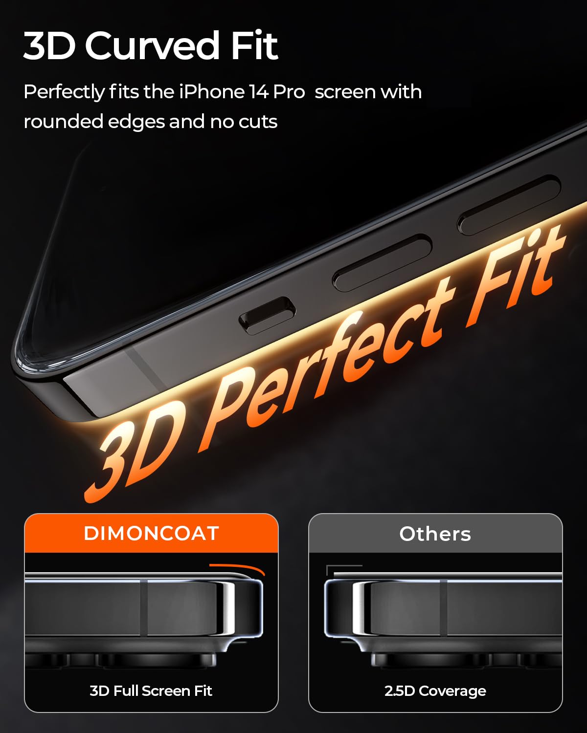 Dimoncoat 4+2 Packs Screen Protector For Iphone 14 Pro [Auto Alignment Kit] With Camera Lens Protector [10X Military Protection]