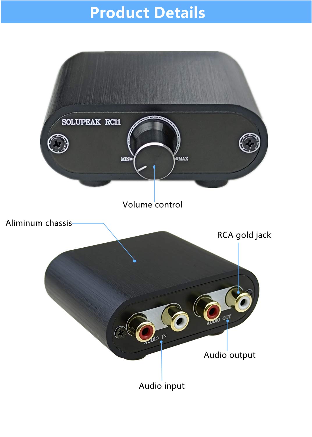 Tenealay Rca Audio Volume Controller, Line Volume Control Box, Mini Attenuator Knob  Rc11