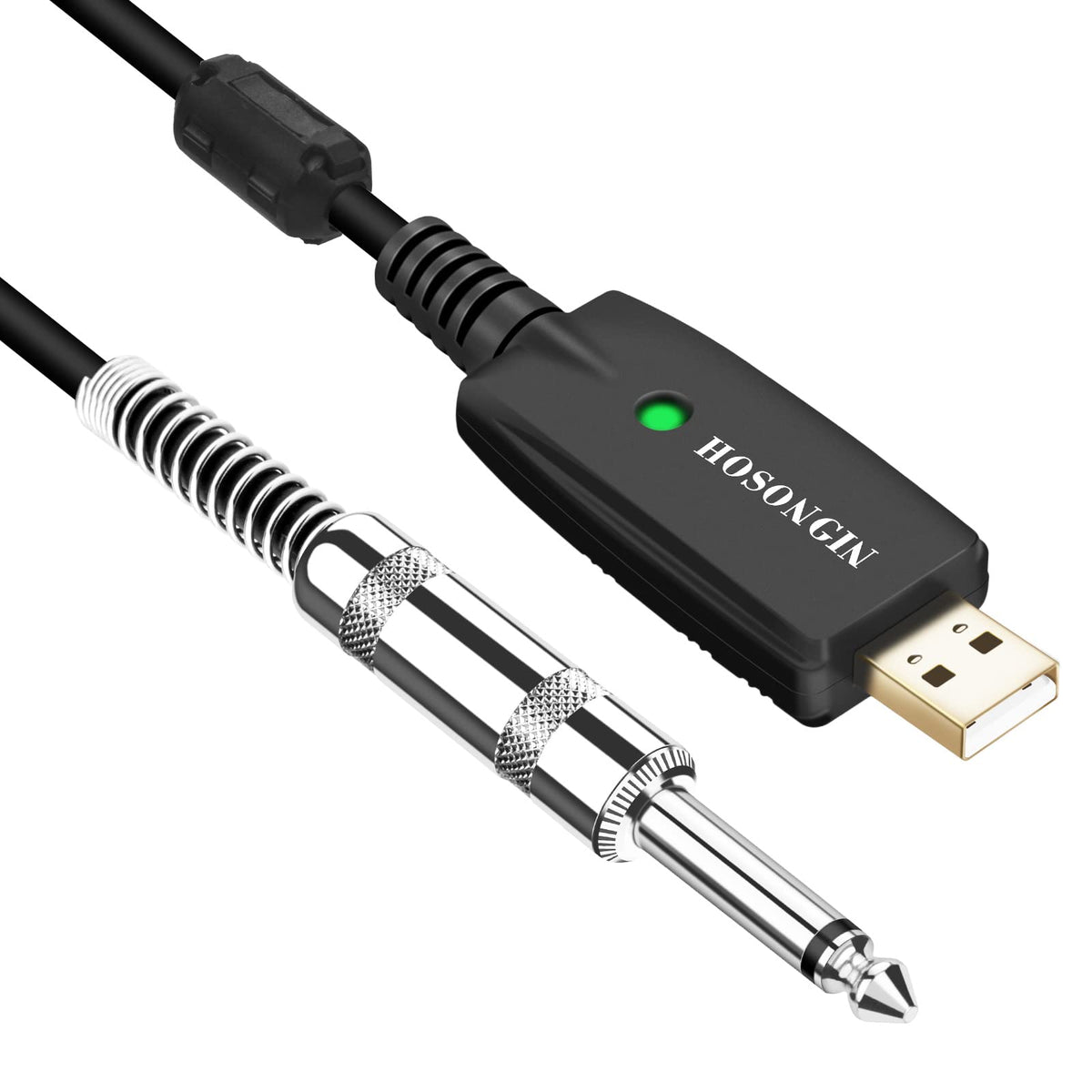 Hosongin Usb Guitar Cable   Usb Interface Male To 6.35Mm 1/4' Ts Mono Electric Guitar Converter Cable (10 Ft, Black)