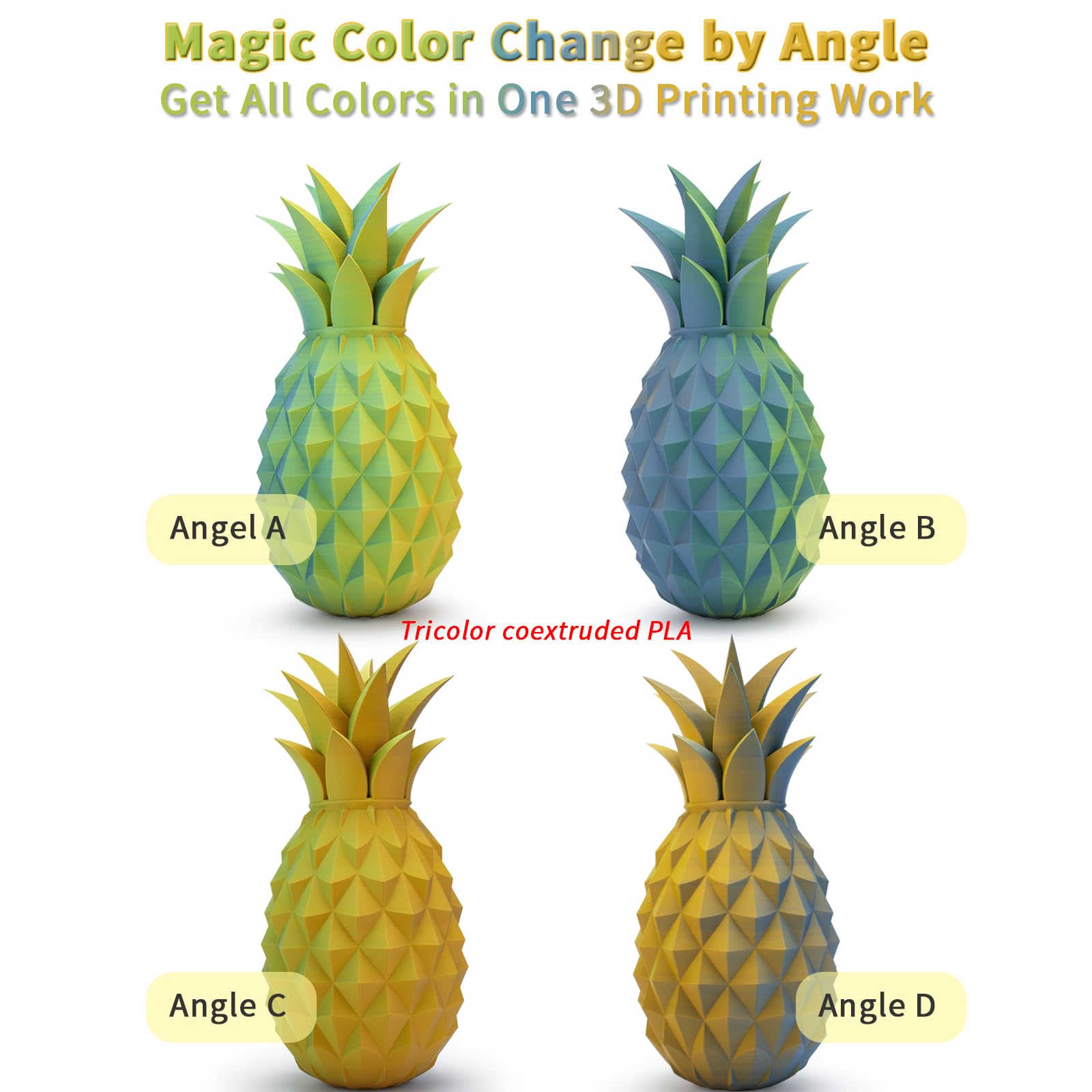 Ziro Matte Tri Colors Pla Filament, Magic Color Change Filament 1.75Mm, Color Change By Angle 3D Printer Filament, Dimensional A