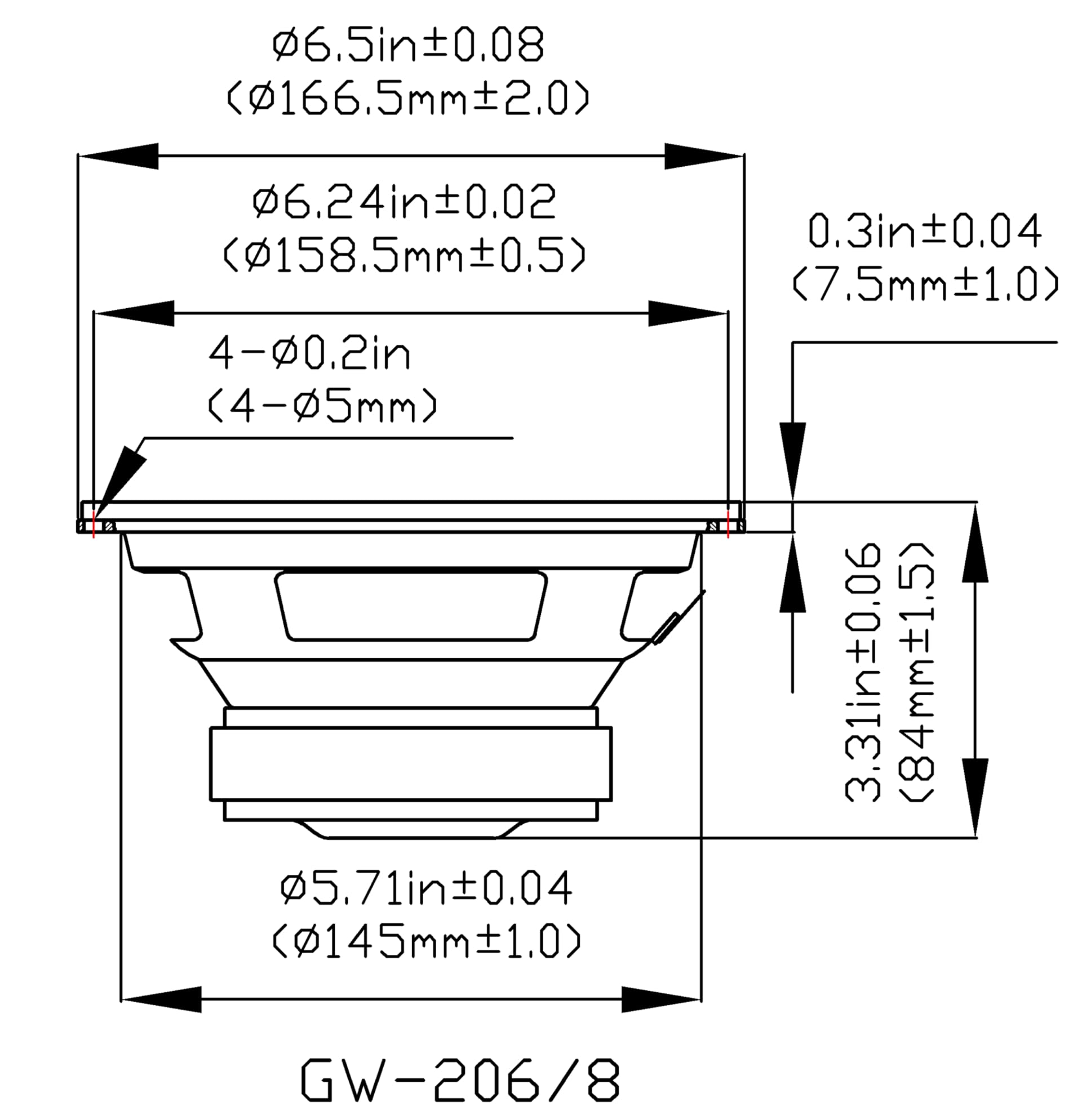 Goldwood Sound Gw 206/8 Oem 6.5'' Woofer 180 Watts 8Ohm Replacement Speaker, Black