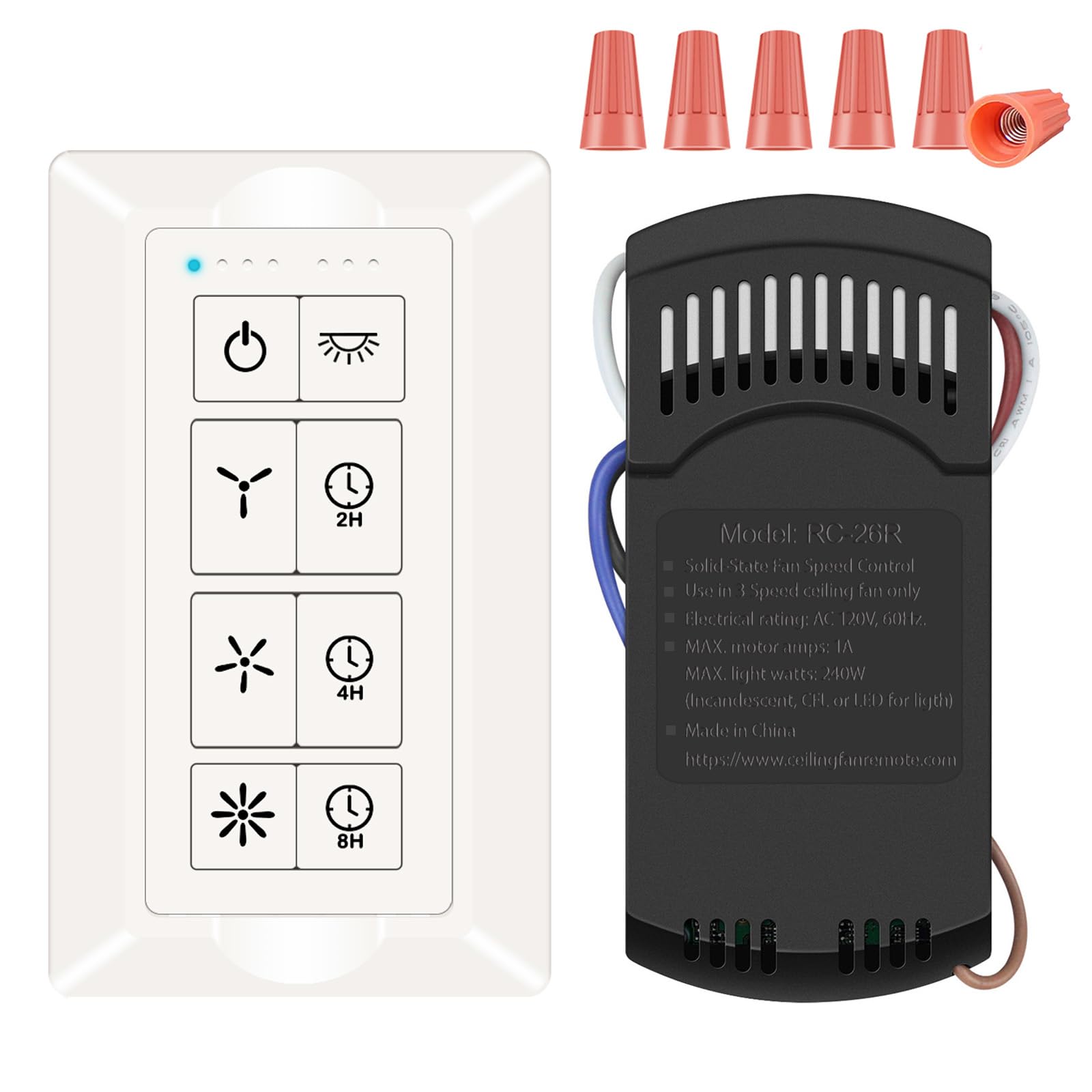 Universal Ceiling Fan Remote Control Kit, Ceiling Fan Wall Switch For 3 Speed And Light Dimmer, Compatible With Hampton Bay Harb