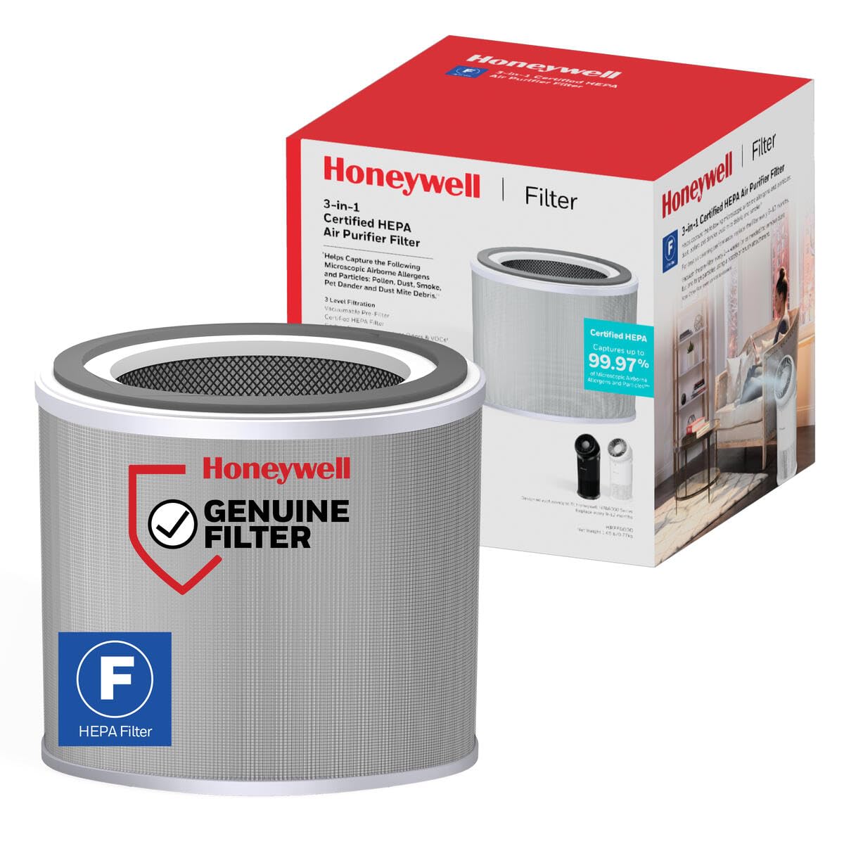 Honeywell Genuine F    HEPA Air Filter Replacement for Honeywell HPA6000, 3-in-1 Filter, HEPA & Carbon - Captures up to 99.97% o