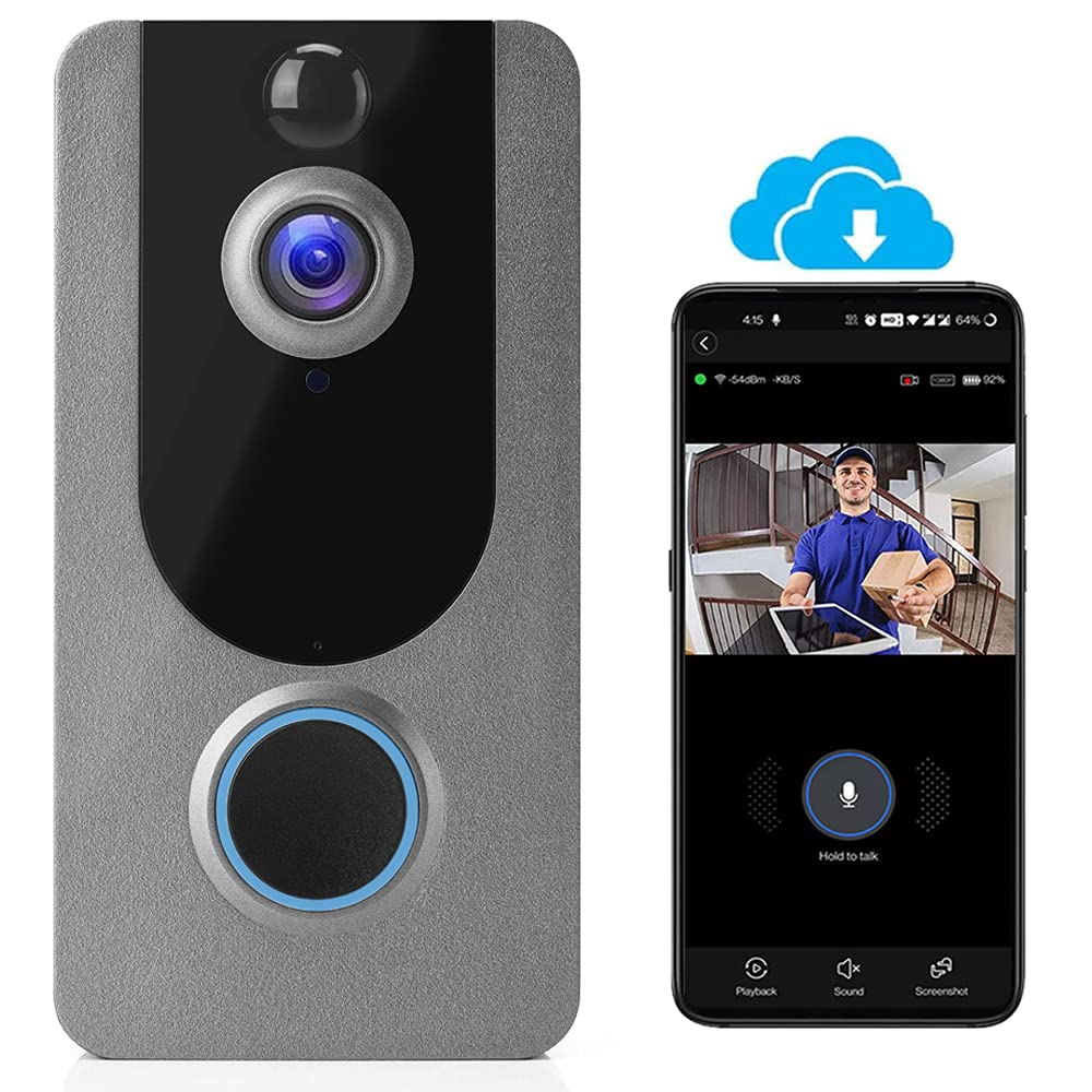 Wireless Video Doorbell Camera, Wifi Doorbell Camera Ip65 Outdoor Waterproof 1080P Hd Wifi Night Vision Sports Storage Free Clou