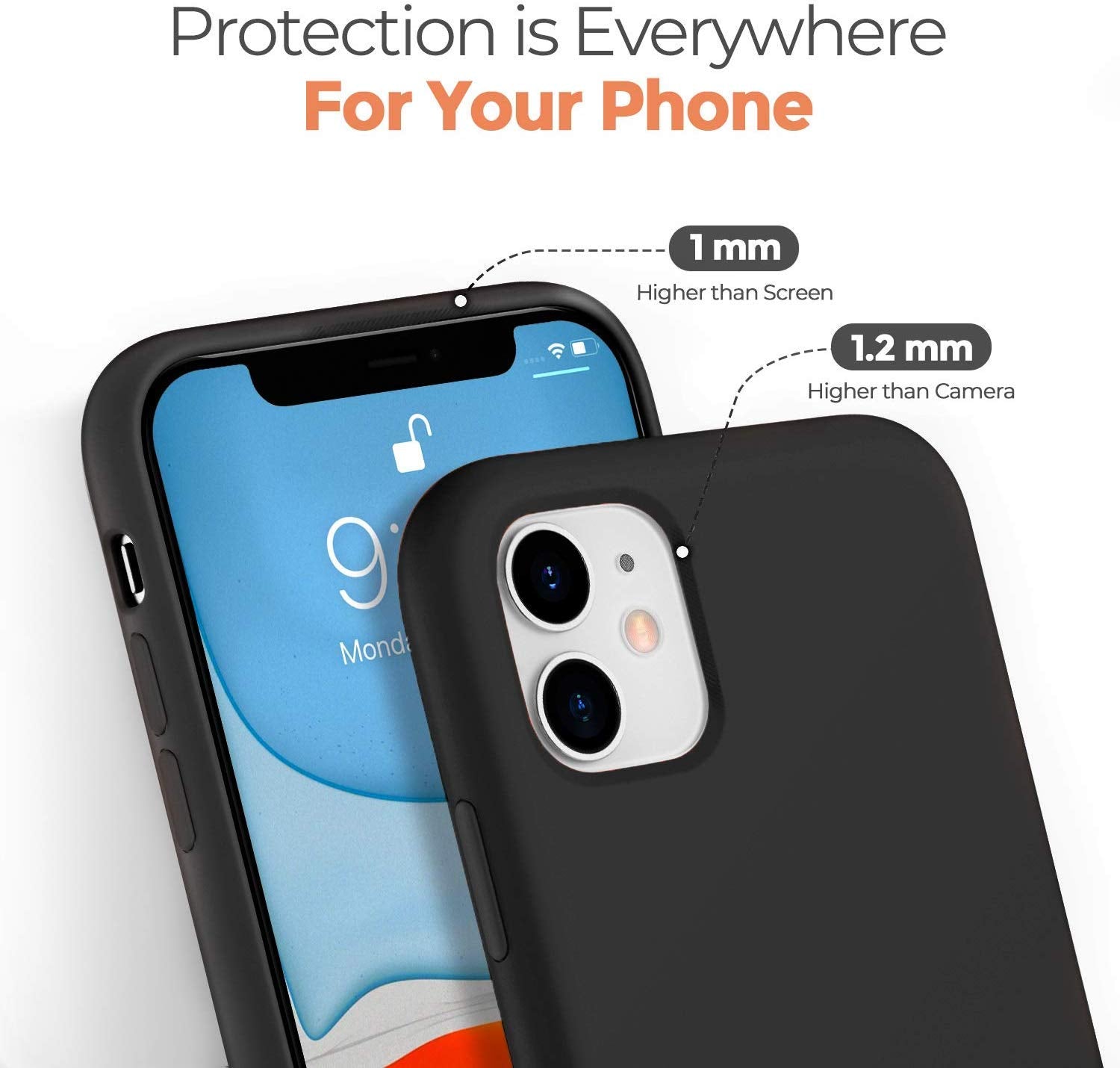 Icesword Iphone 11 Case Black, Thin Liquid Silicone Case, Soft Silk Microfiber Cloth, Matte Pure Black, Gel Rubber Full Body, Co