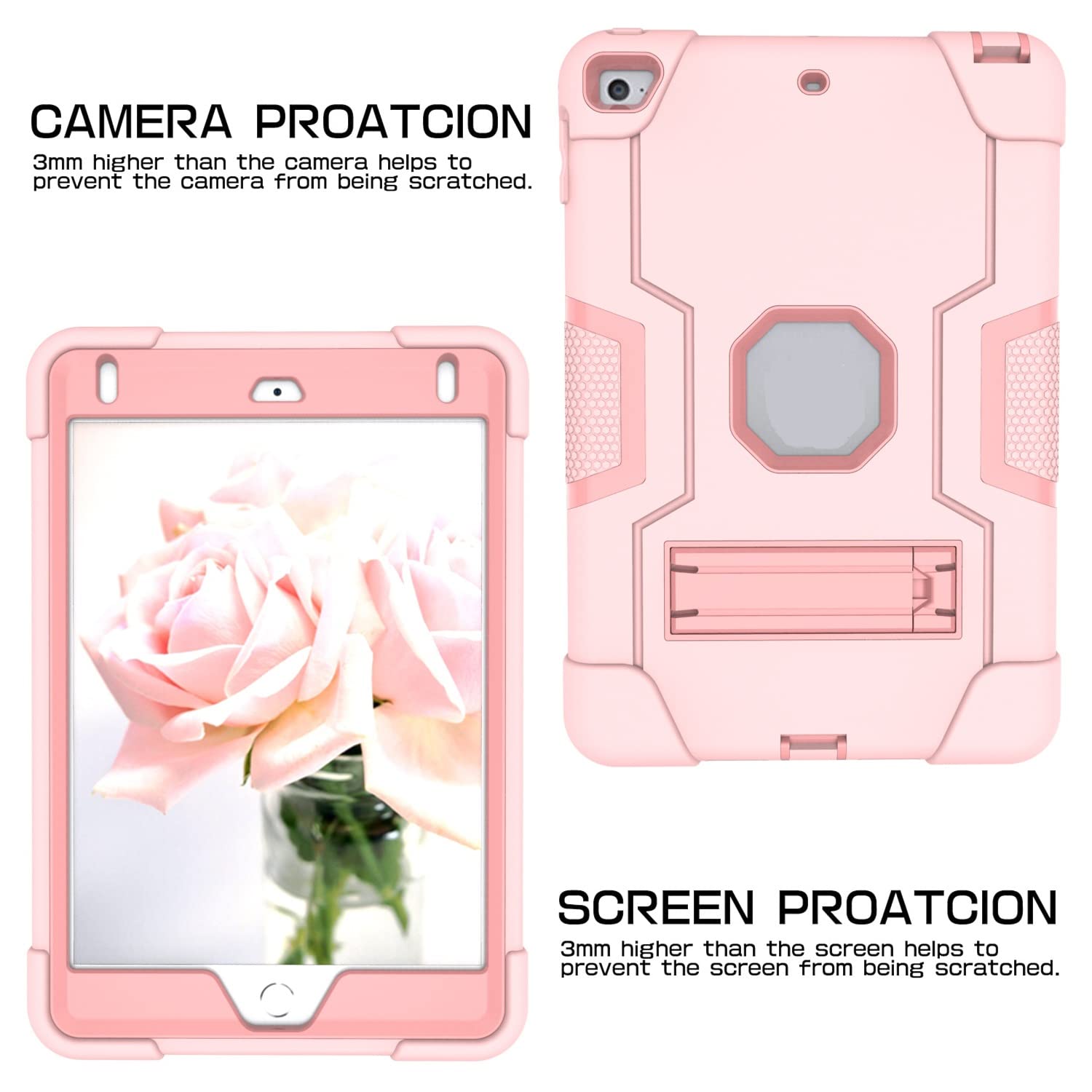 Jaorty Ipad Case For Ipad Mini 5,4 2019 2015, 7.9 Inch, Heavy Duty Rugged Stand Cover, Pink