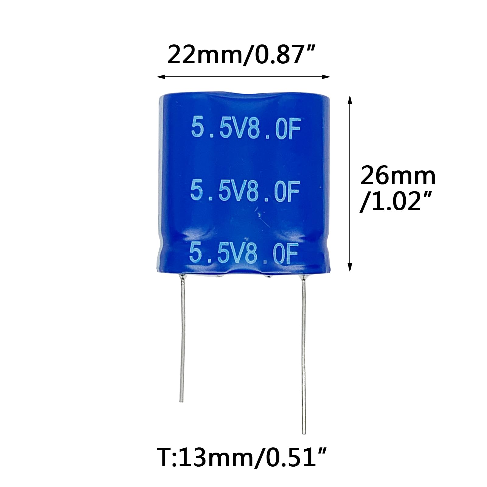 Cermant 2 Pcs 13X26X22Mm(0.51X1.02X0.86In) Super Capacitor 5.5V 8F Super Farad Capacitance Winding Type Energy Storage For On Bo