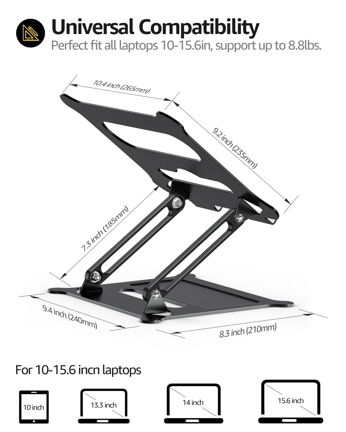 Urmust Laptop Notebook Stand Holder Adjustable Laptop Stand Portable Laptop Riser Compatible With Macbook Air Pro Hp Dell Xps Lenovo All Laptops 10 15.6'(Black)