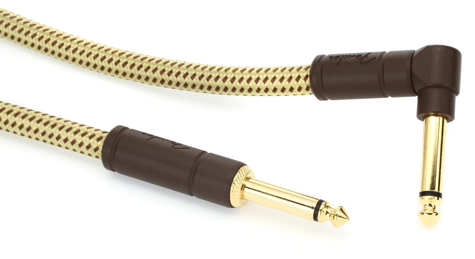 Fender Deluxe Series Instrument Cable, Guitar Cable, Stocking Stuffers, Guitar Accessories, Straight/Angle, Tweed, 25Ft