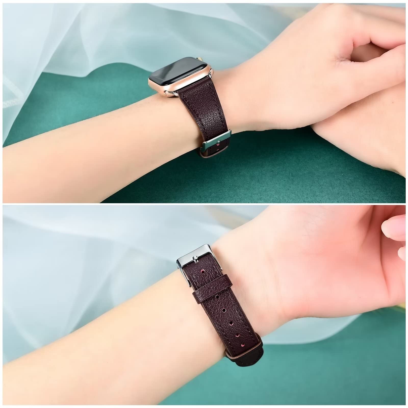 Handodo Women Slim Leather Band Compatible With Apple Watch Series 9/8/7/6/5/4/3/2/1/Se   Top Grain Calfskin Leather Replacement