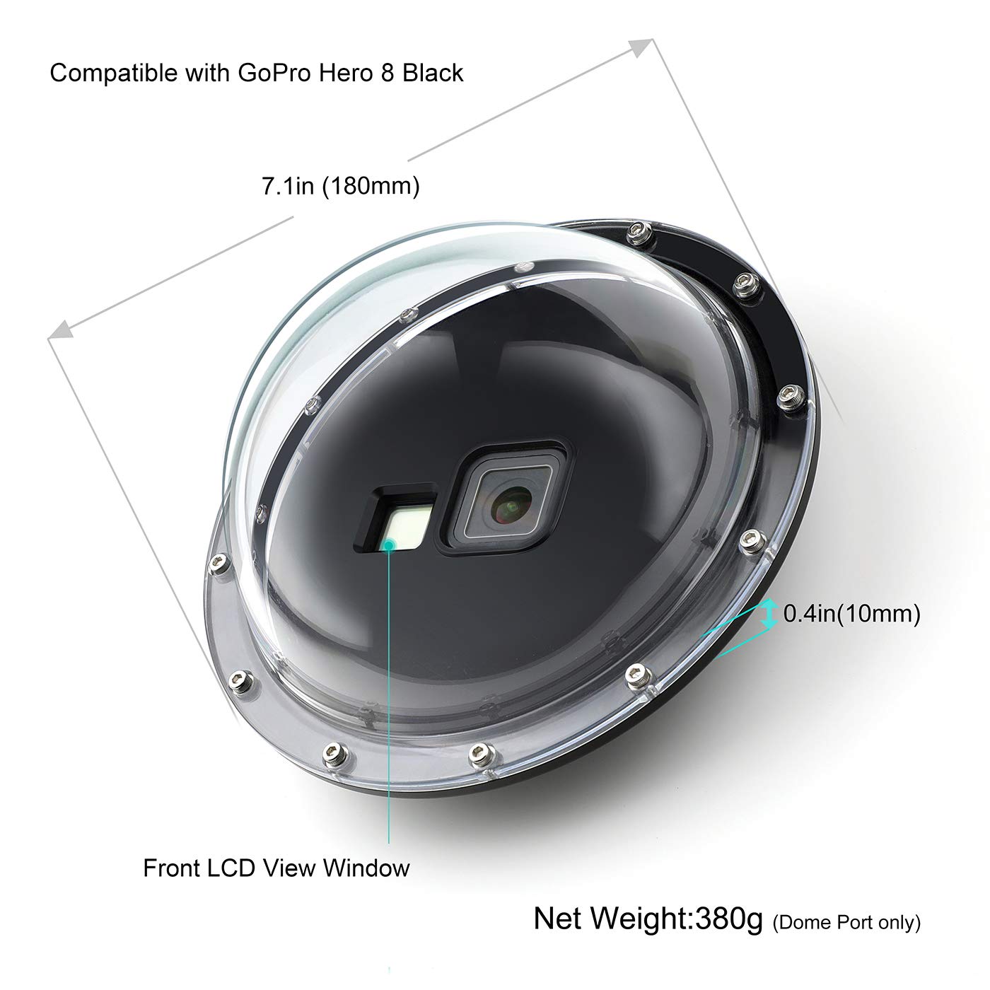 Gepuly Dome Port For Gopro Hero 8 Black, Dome Port Lens With Waterproof Housing Case Shutter Trigger Floating Hand Grip For Hero