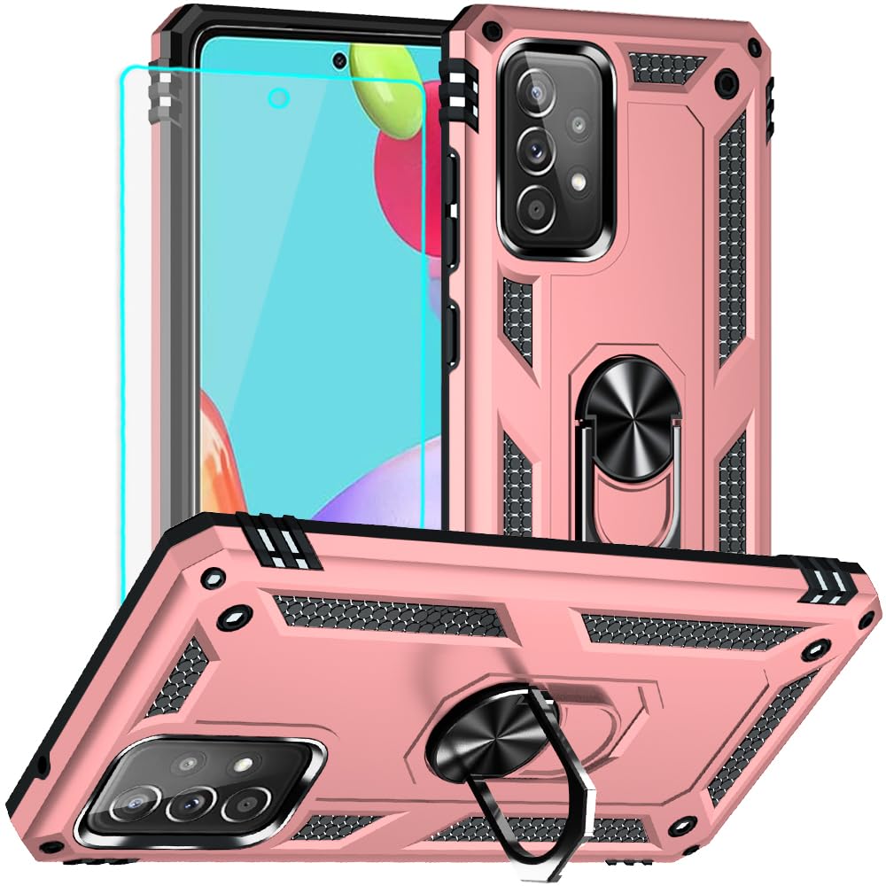 Yiakeng for Samsung A52 Case, Galaxy A52 Case with HD Screen Protector, Military Grade Protective Cases with Ring for Samsung Ga